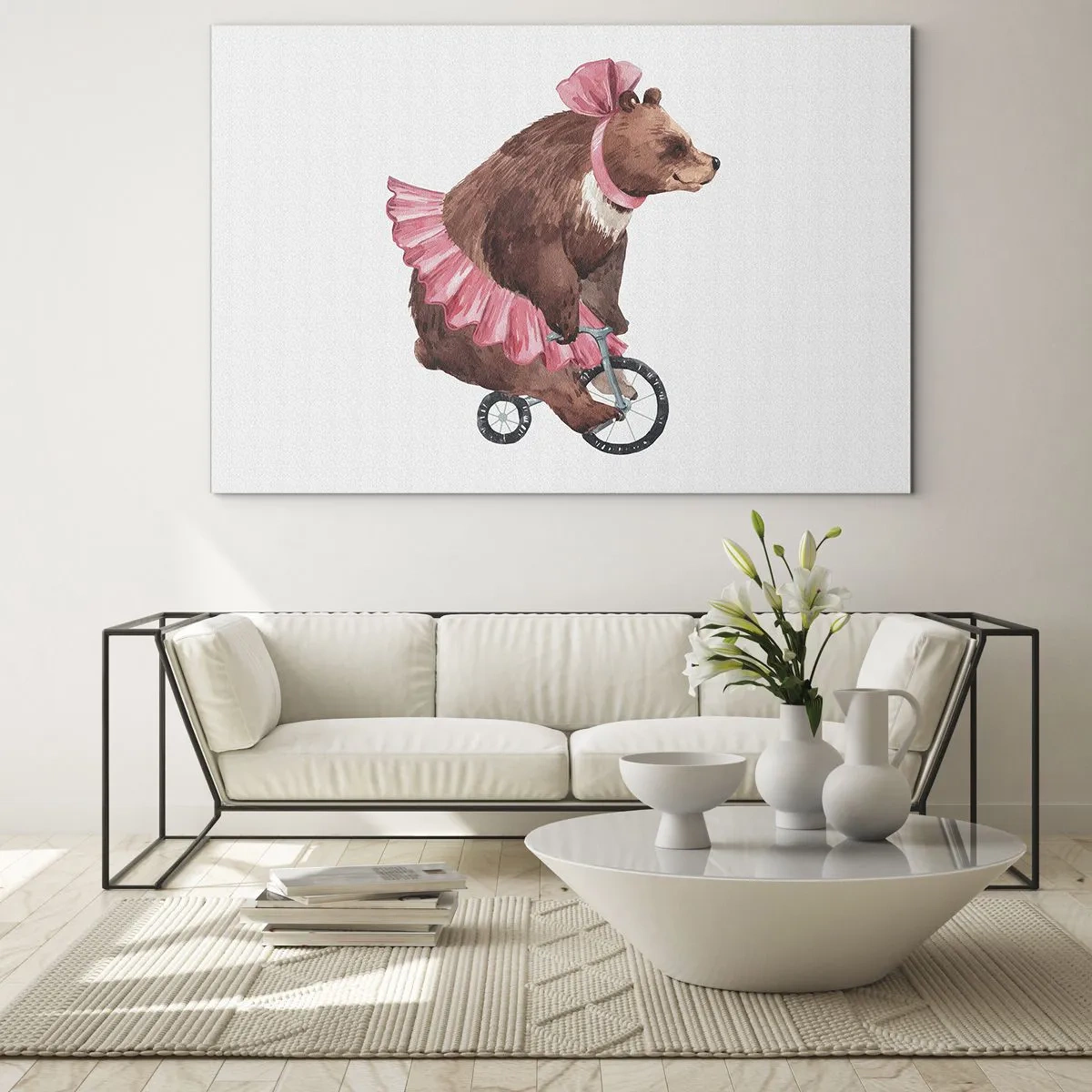 Glass picture - A bear in a pink skirt on a unicycle - 70x50cm - What a Circus! - Modern wall decoration for the living room and bedroom ARTTOR