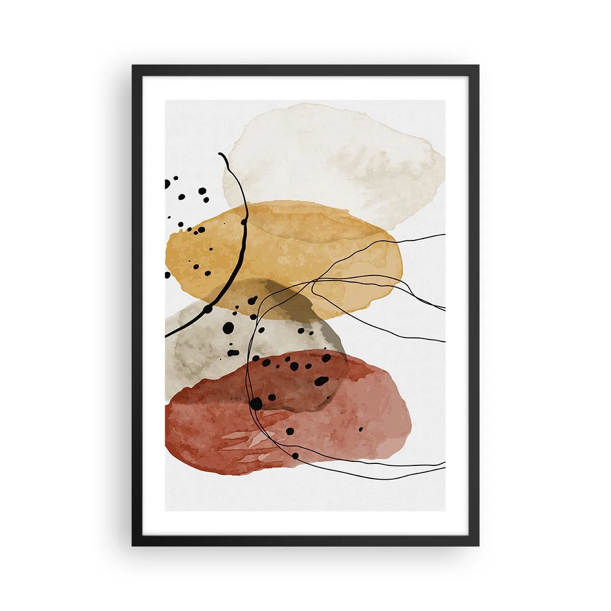 Poster in black frame - Abstract shapes in shades of beige, yellow and red - 50x70cm - Like a Light Air - Modern wall decoration for the living room and bedroom ARTTOR