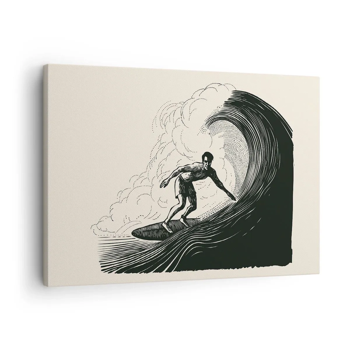 Canvas picture - Black and white graphic of a surfer riding a wave - 70x50cm - King of the Wave - Modern wall decoration for the living room and bedroom ARTTOR