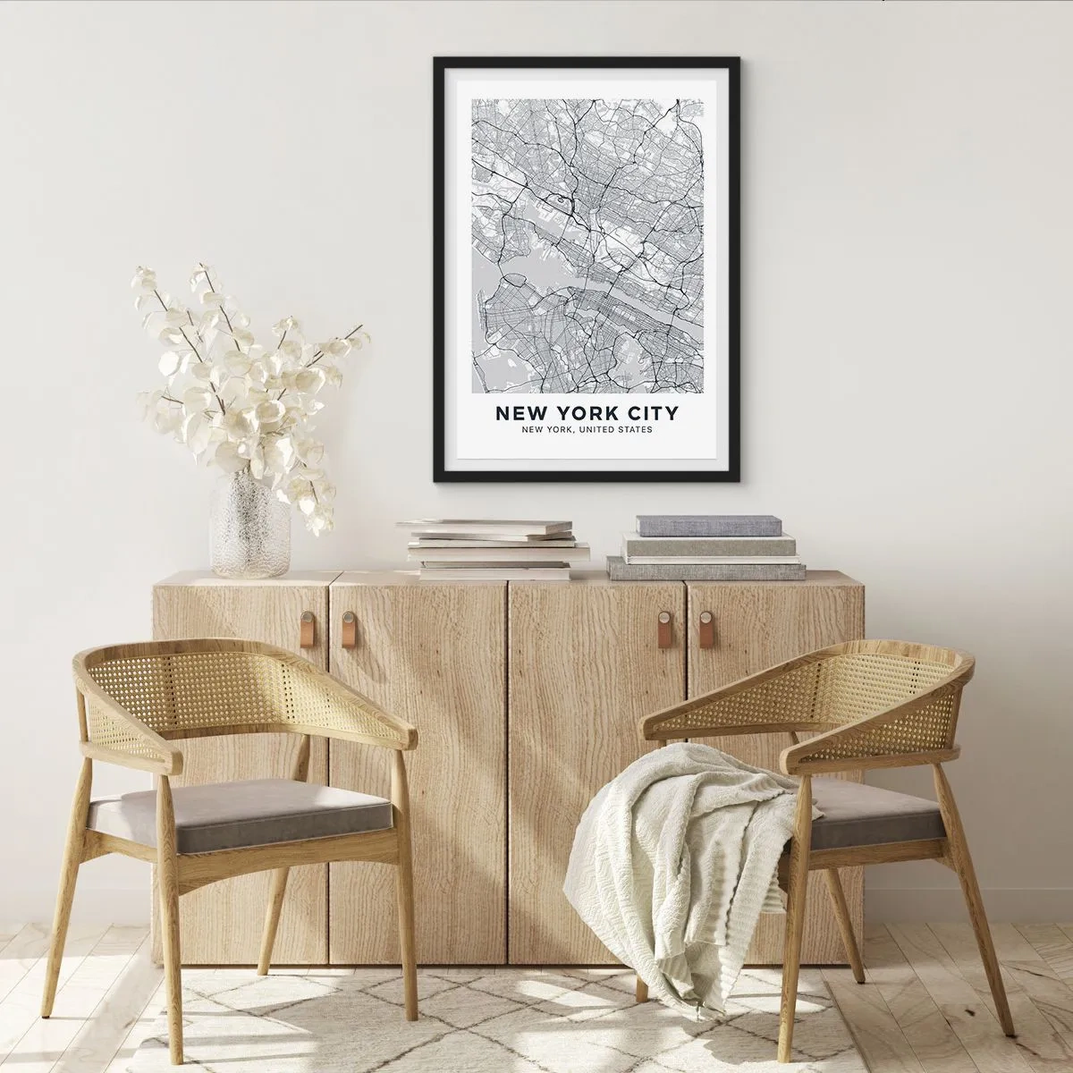 Poster in black frame - A minimalist New York City map - 50x70cm - Anatomy of Metropolis - Modern wall decoration for the living room and bedroom ARTTOR