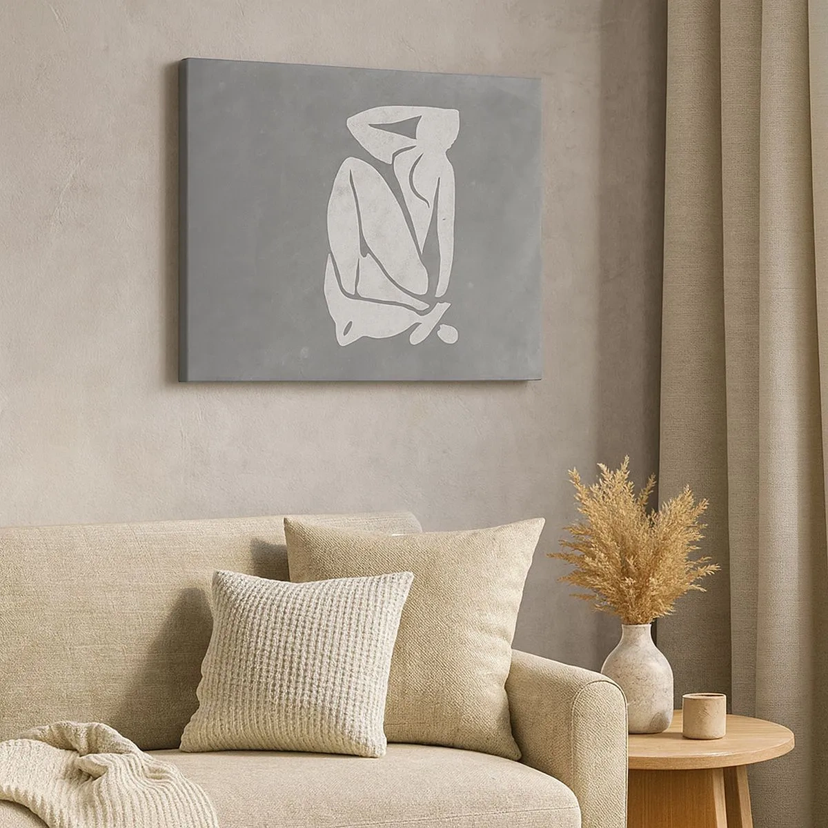 Canvas picture - A minimalist silhouette drawing on a gray background - 70x50cm - Lost in Thoughts - Modern wall decoration for the living room and bedroom ARTTOR