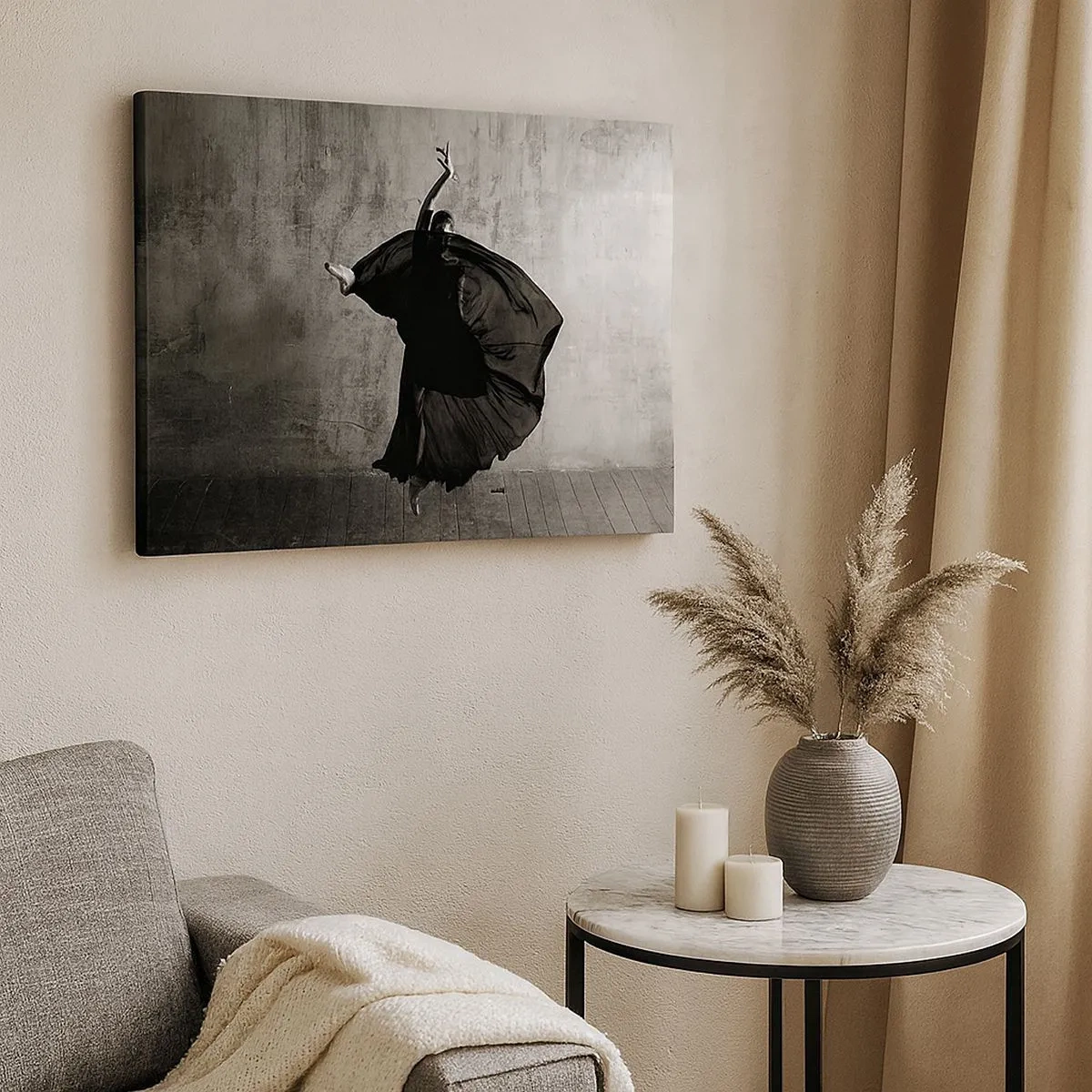 Canvas picture - Black and white silhouette of a dancer in motion against a wall background - 70x50cm - Full of Passion - Modern wall decoration for the living room and bedroom ARTTOR