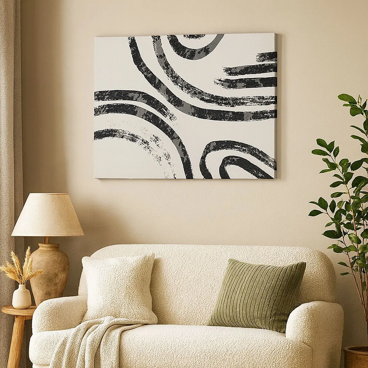 Canvas picture - Black and white abstract lines on a light background - 70x50cm - Stopped Half Way - Modern wall decoration for the living room and bedroom ARTTOR