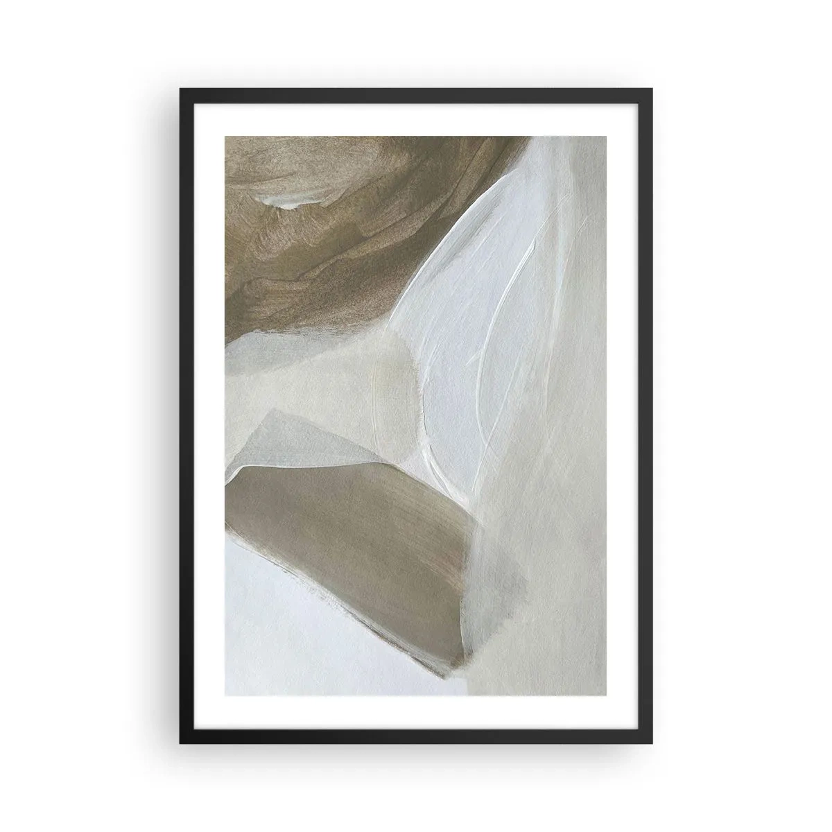 Poster in black frame - Minimalist abstraction in beige shades - 50x70cm - Waves of White - Modern wall decoration for the living room and bedroom ARTTOR
