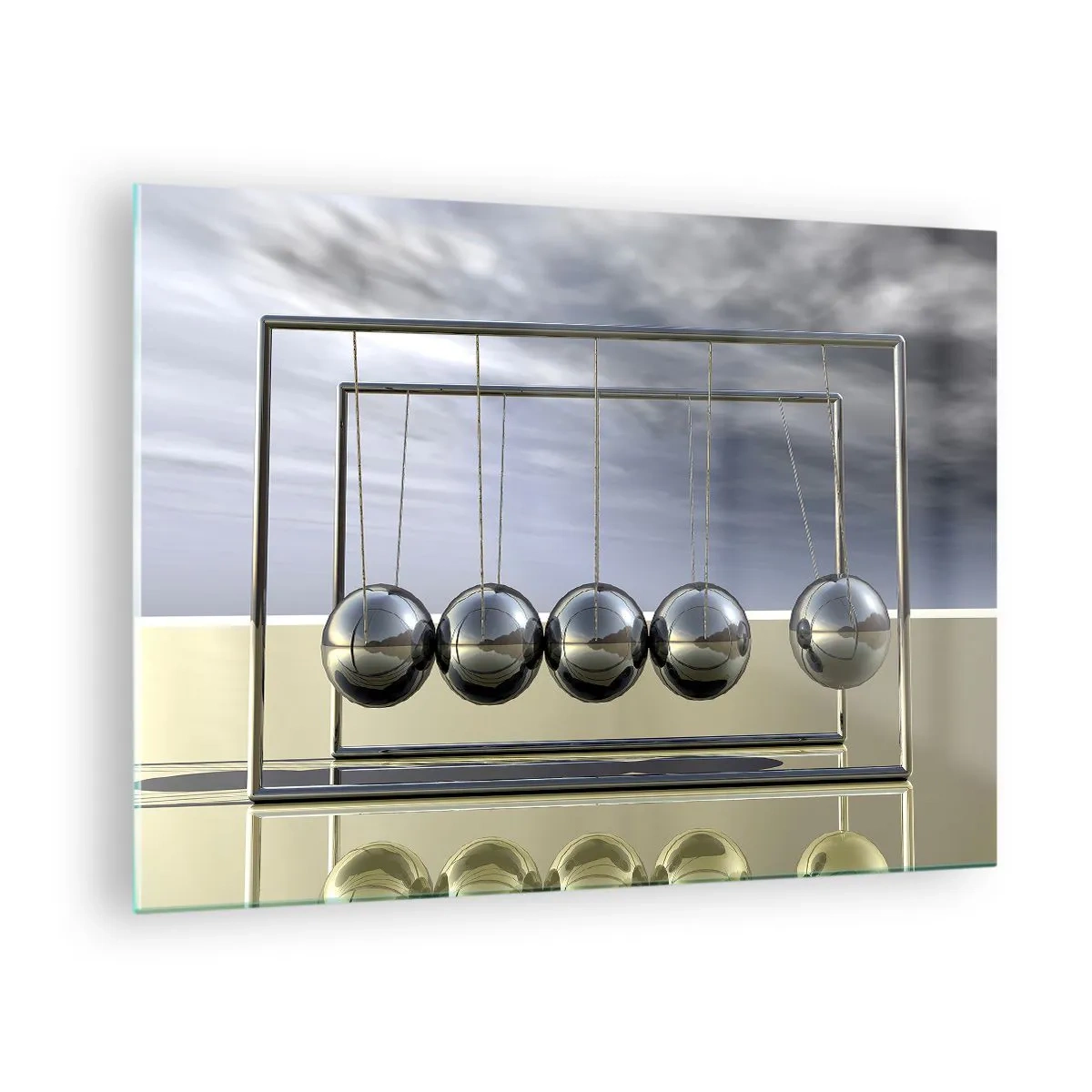 Glass picture - Newton's spheres in a minimalist approach - 70x50cm - Energy of the Light - Modern wall decoration for the living room and bedroom ARTTOR