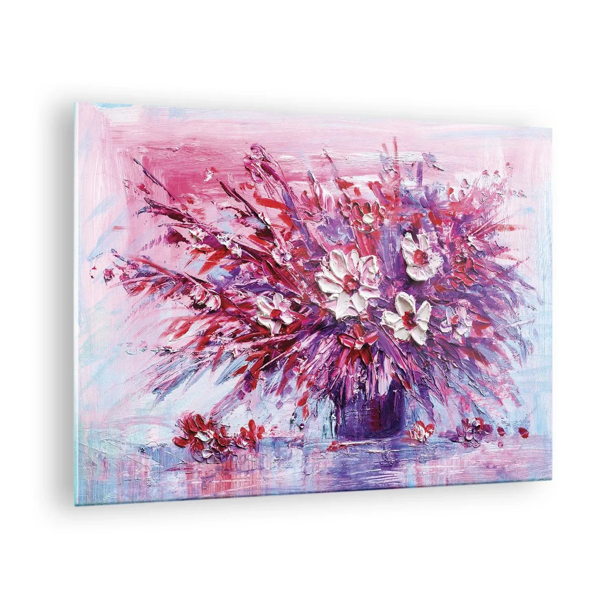 Glass picture - A bouquet of flowers in shades of pink and purple - 70x50cm - Innocence and Passion - Modern wall decoration for the living room and bedroom ARTTOR