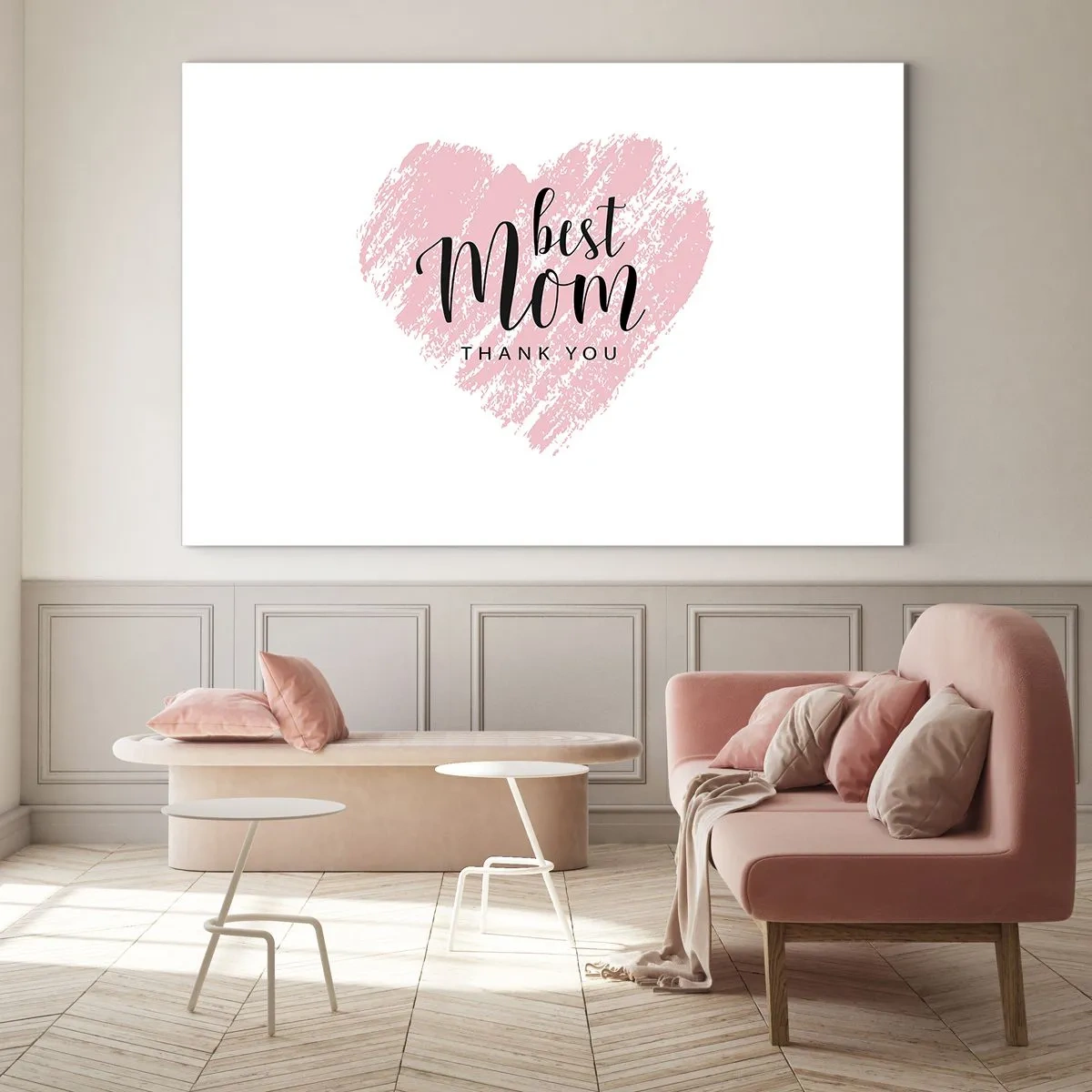 Glass picture - A pink heart with the words "Best Mom" on a white background - 70x50cm - Always the Right Moment - Modern wall decoration for the living room and bedroom ARTTOR