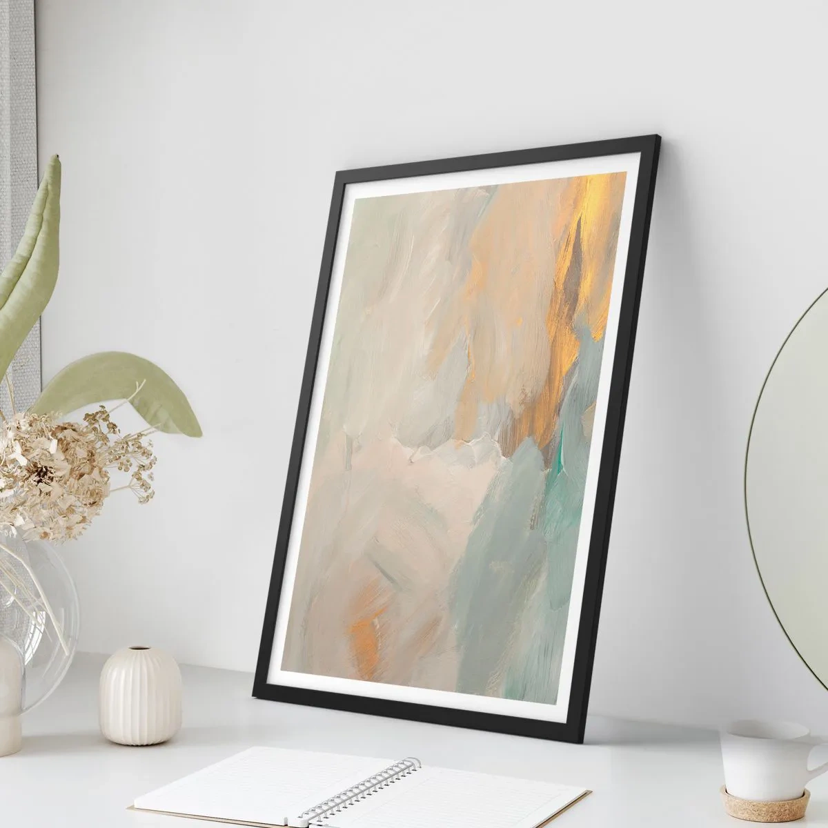 Poster in black frame - Abstract painting composition in pastel shades - 50x70cm - Abstract: Land of Gentleness - Modern wall decoration for the living room and bedroom ARTTOR