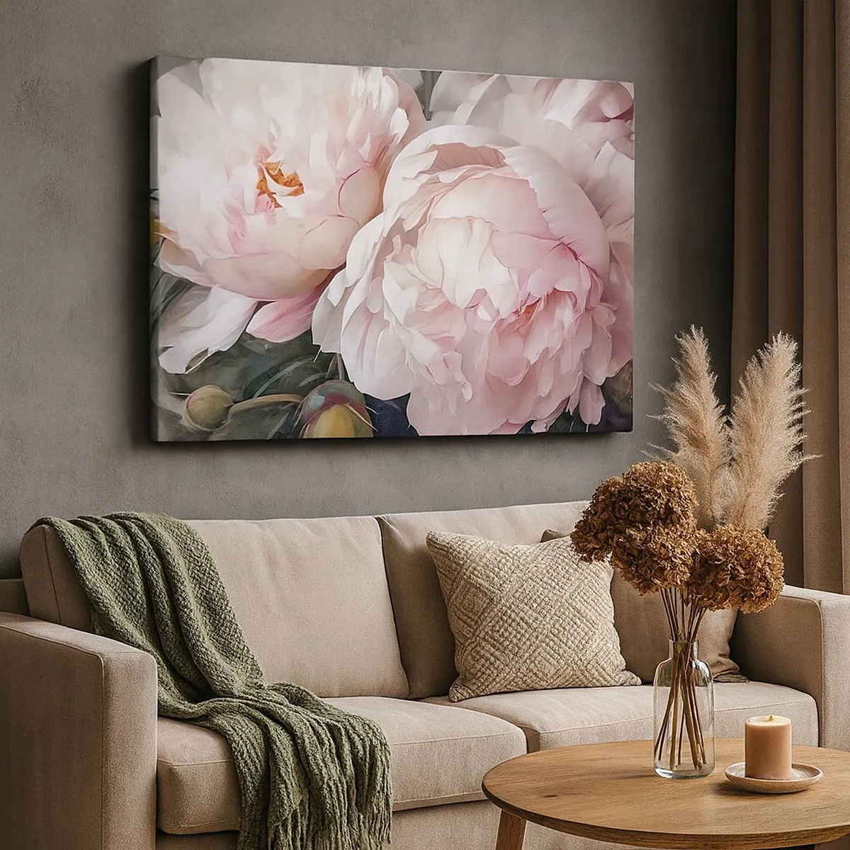 Canvas picture - Delicate pink peonies in full bloom - 70x50cm - Captured in Full Bloom - Modern wall decoration for the living room and bedroom ARTTOR