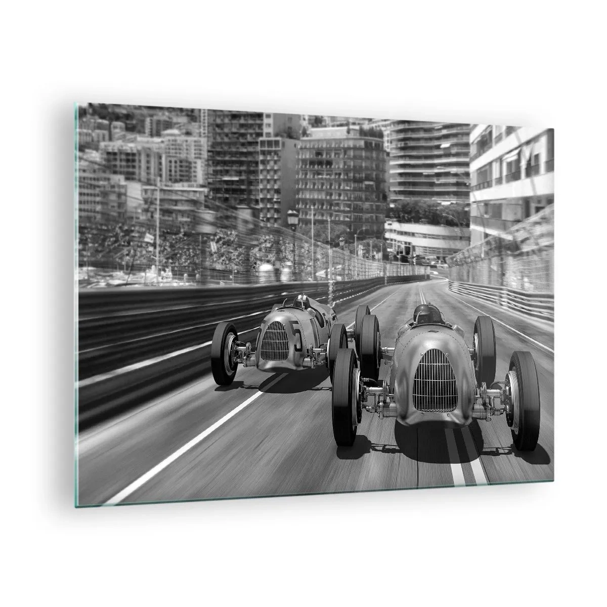 Glass picture - Historic car race in black and white - 70x50cm - Long Time Ago in Monte Carlo - Modern wall decoration for the living room and bedroom ARTTOR