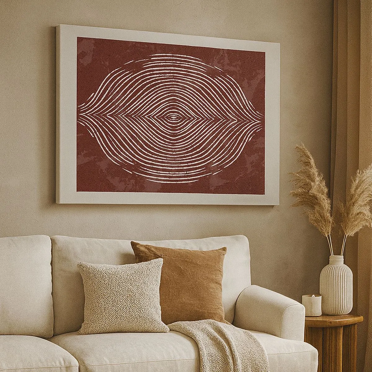 Canvas picture - Symmetrical waves in white lines on a brown background - 70x50cm - Space Talks - Modern wall decoration for the living room and bedroom ARTTOR
