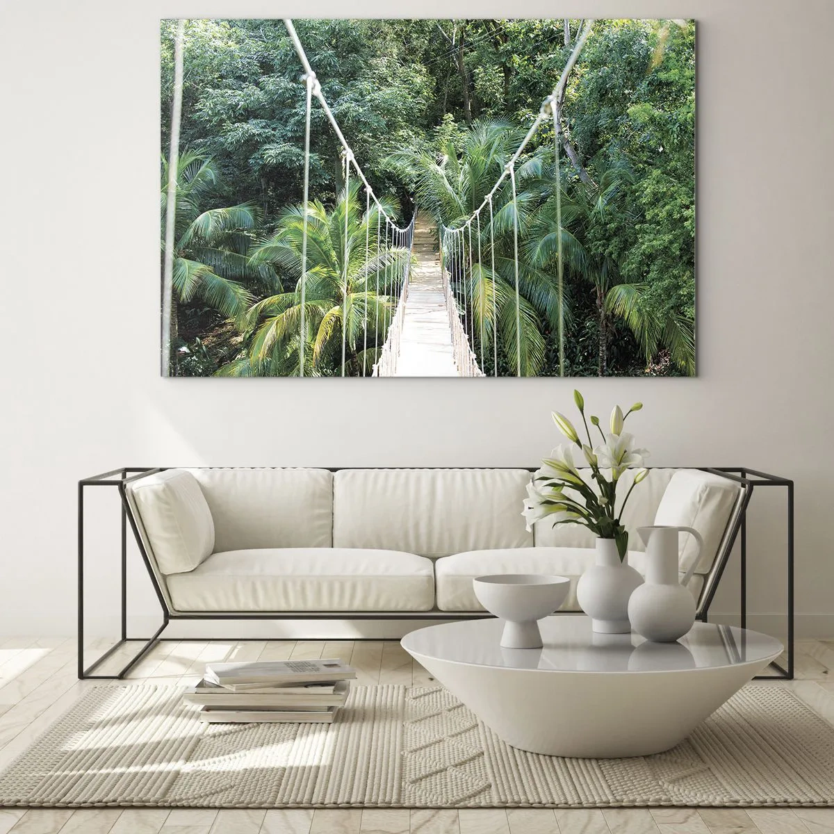 Glass picture - Suspension bridge in a tropical forest - 70x50cm - Welcome to the Jungle! - Modern wall decoration for the living room and bedroom ARTTOR