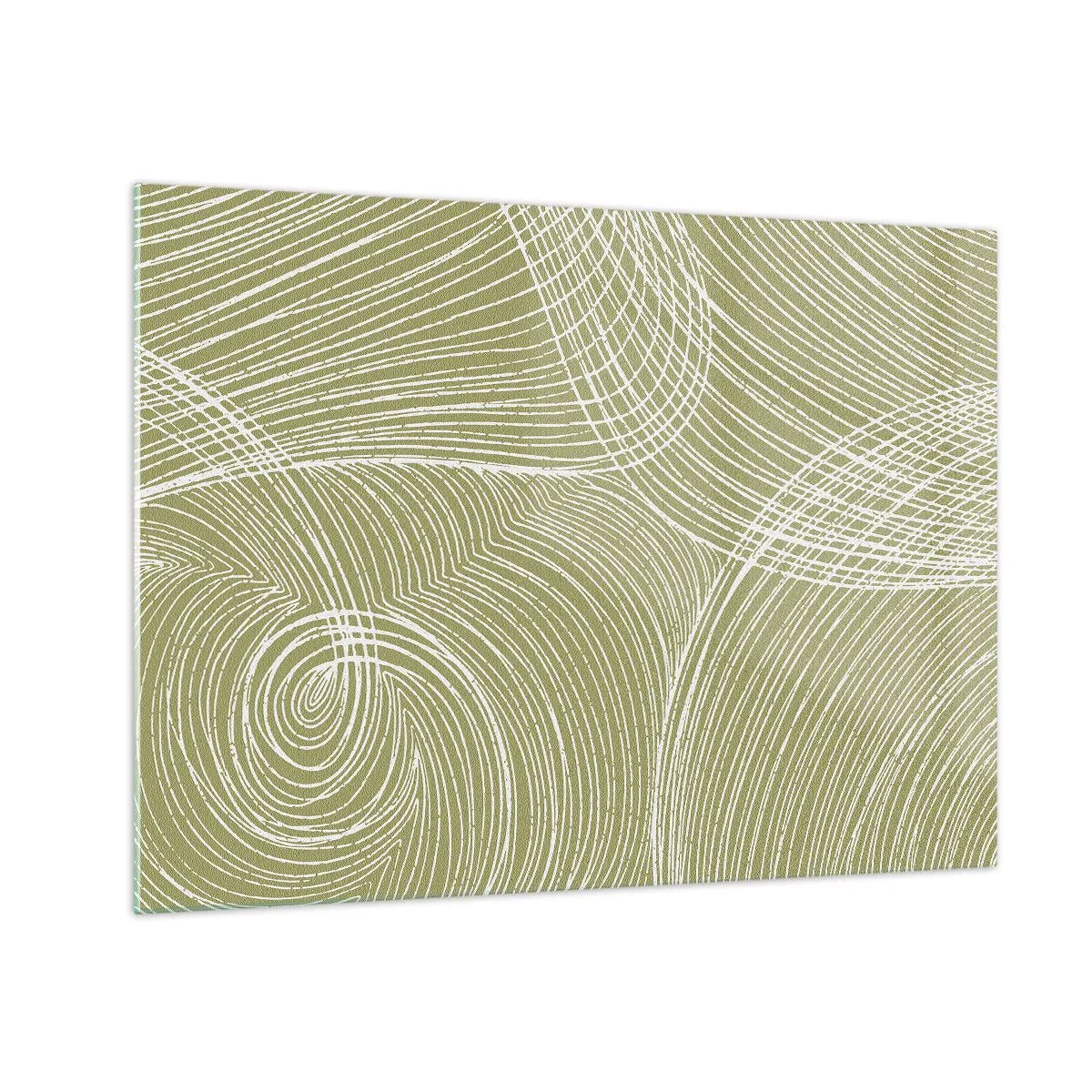 Glass picture - White lines form a complex structure against an olive green background. - 70x50cm - Intricate Abstract in White - Modern wall decoration for the living room and bedroom ARTTOR