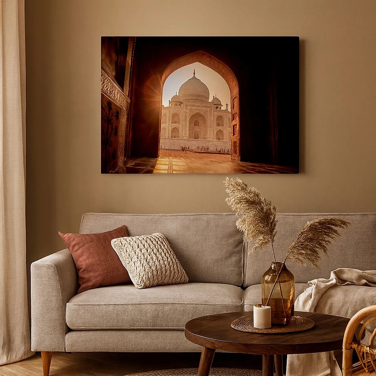 Canvas picture - Taj Mahal in the sunlight seen from the gate arch - 70x50cm - Monument of Unearthy Love - Modern wall decoration for the living room and bedroom ARTTOR