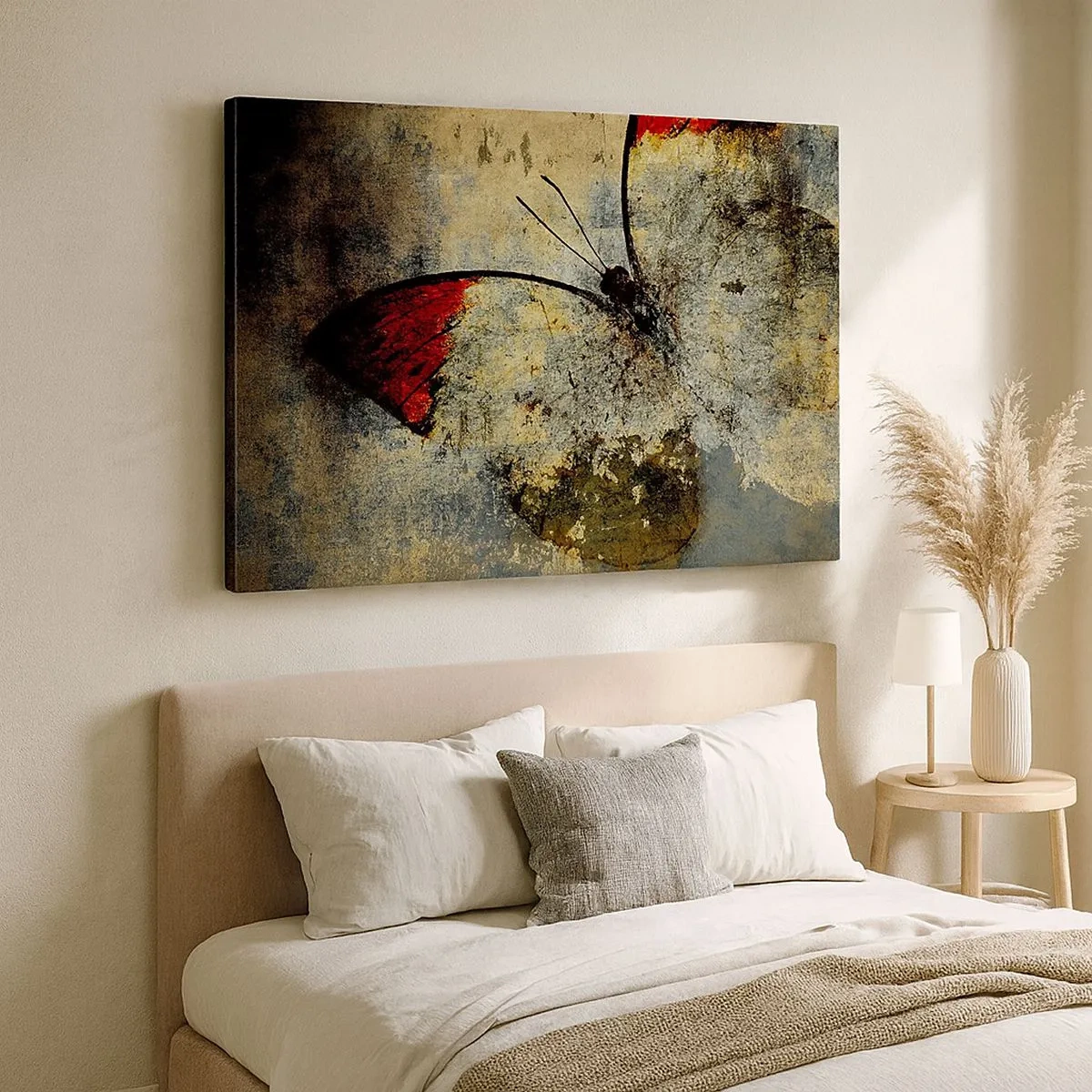Canvas picture - A butterfly in shades of red and gray on a textured background - 70x50cm - Look before I Disappear - Modern wall decoration for the living room and bedroom ARTTOR
