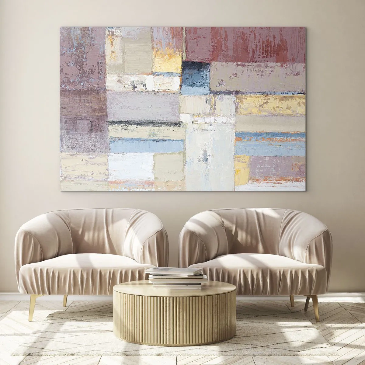 Glass picture - Abstract geometric composition in pastel colors - 70x50cm - Calm of Geometry - Modern wall decoration for the living room and bedroom ARTTOR