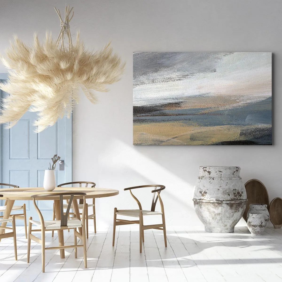 Canvas picture - Abstract landscape in subdued shades of blue and beige - 70x50cm - Abstract: Northern Landscsape - Modern wall decoration for the living room and bedroom ARTTOR