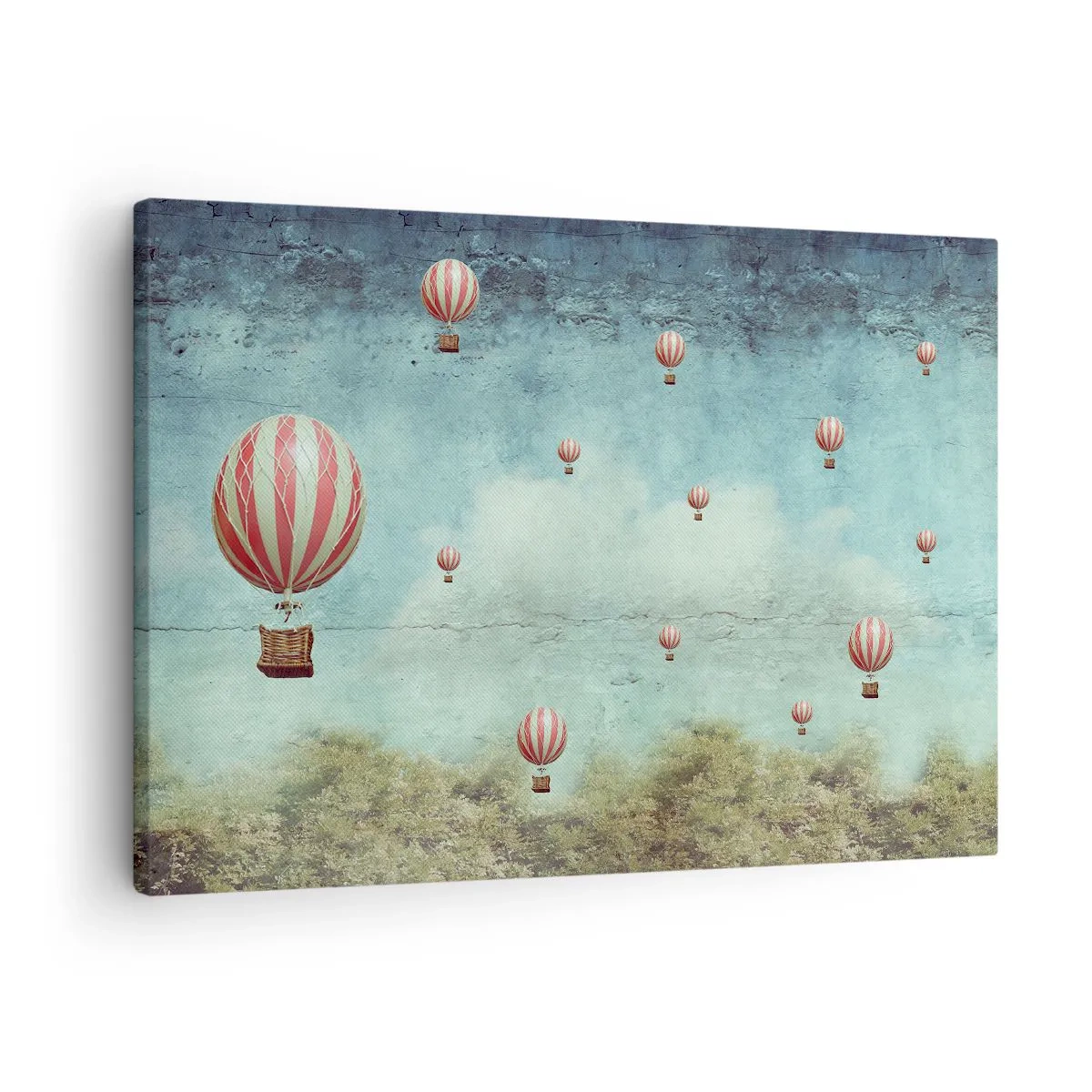 Canvas picture - Retro balloons against a blue sky and greenery background - 70x50cm - Free from Noise of Life - Modern wall decoration for the living room and bedroom ARTTOR