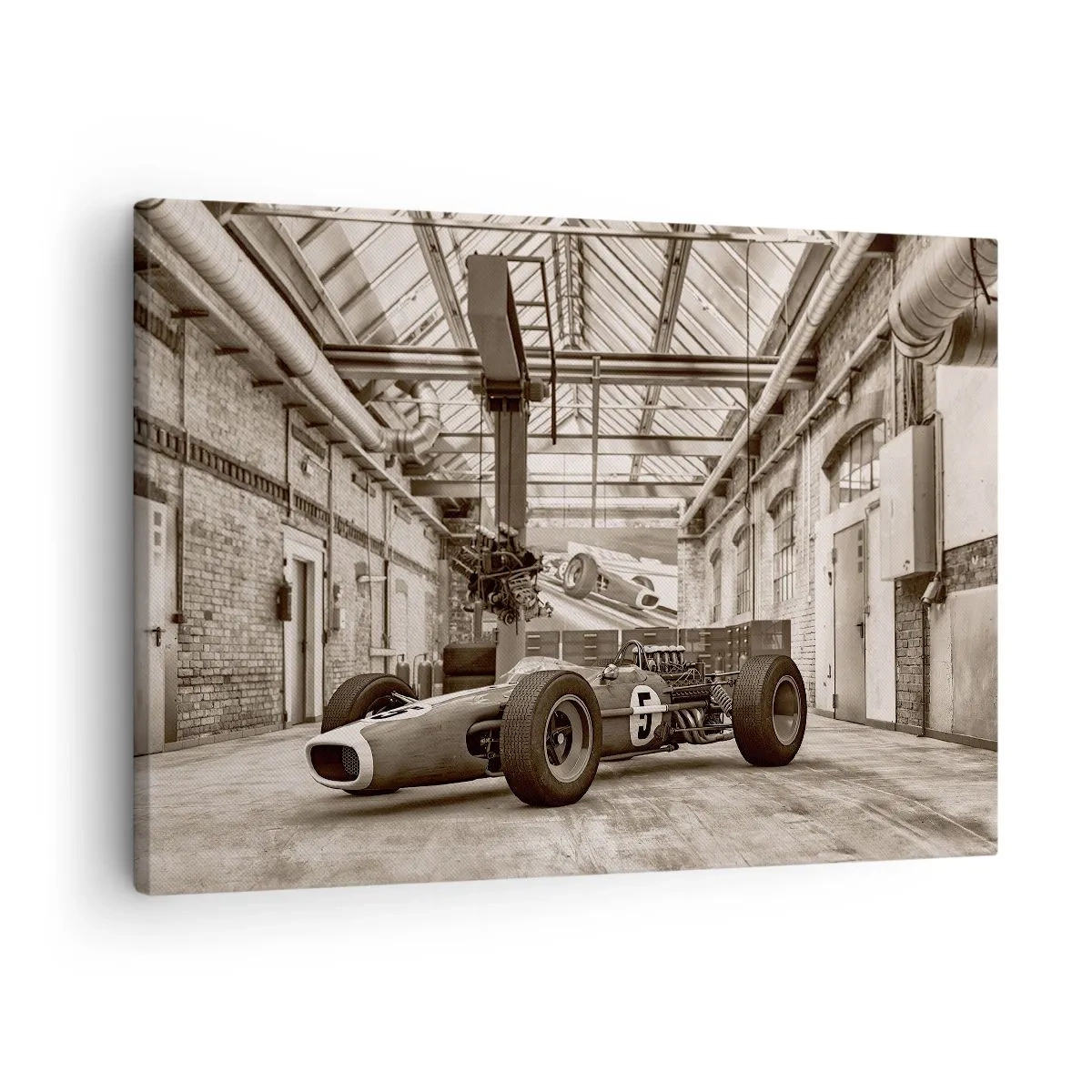 Canvas picture - Black and white racing car in an industrial interior - 70x50cm - Rest of the Winner - Modern wall decoration for the living room and bedroom ARTTOR