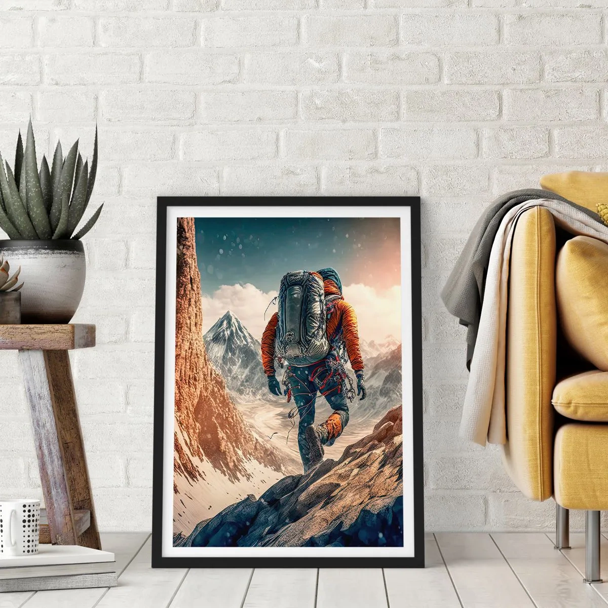 Poster in black frame - Mountain climbing among majestic peaks - 50x70cm - Lonely Warrior - Modern wall decoration for the living room and bedroom ARTTOR