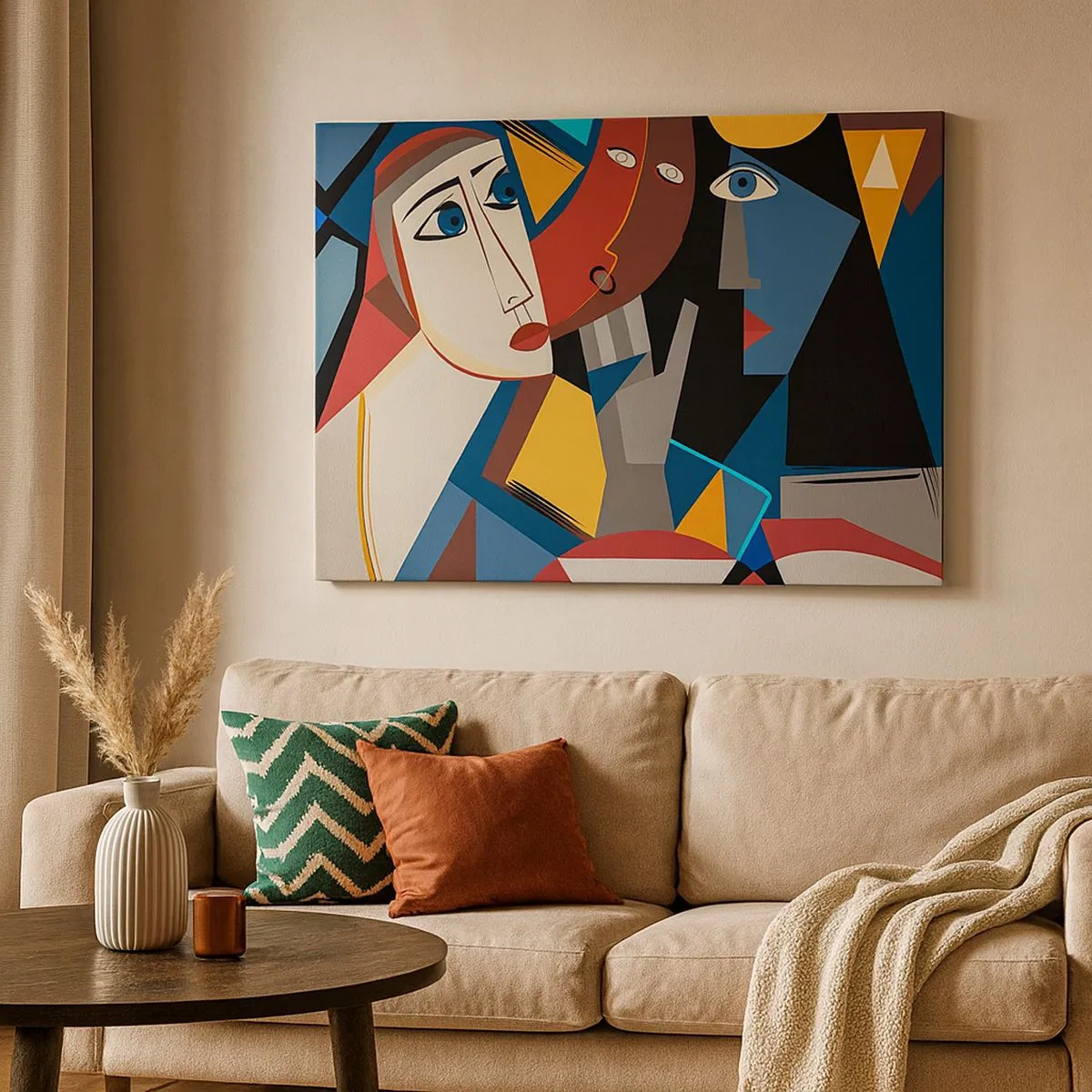 Canvas picture - Cubist faces in intense colors - 70x50cm - Conversation of Cubists - Modern wall decoration for the living room and bedroom ARTTOR