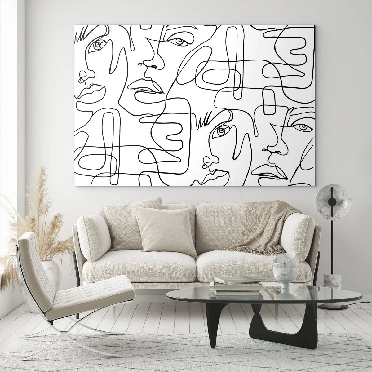 Glass picture - Black and white line art face graphics - 70x50cm - Tangled up in Emotions - Modern wall decoration for the living room and bedroom ARTTOR