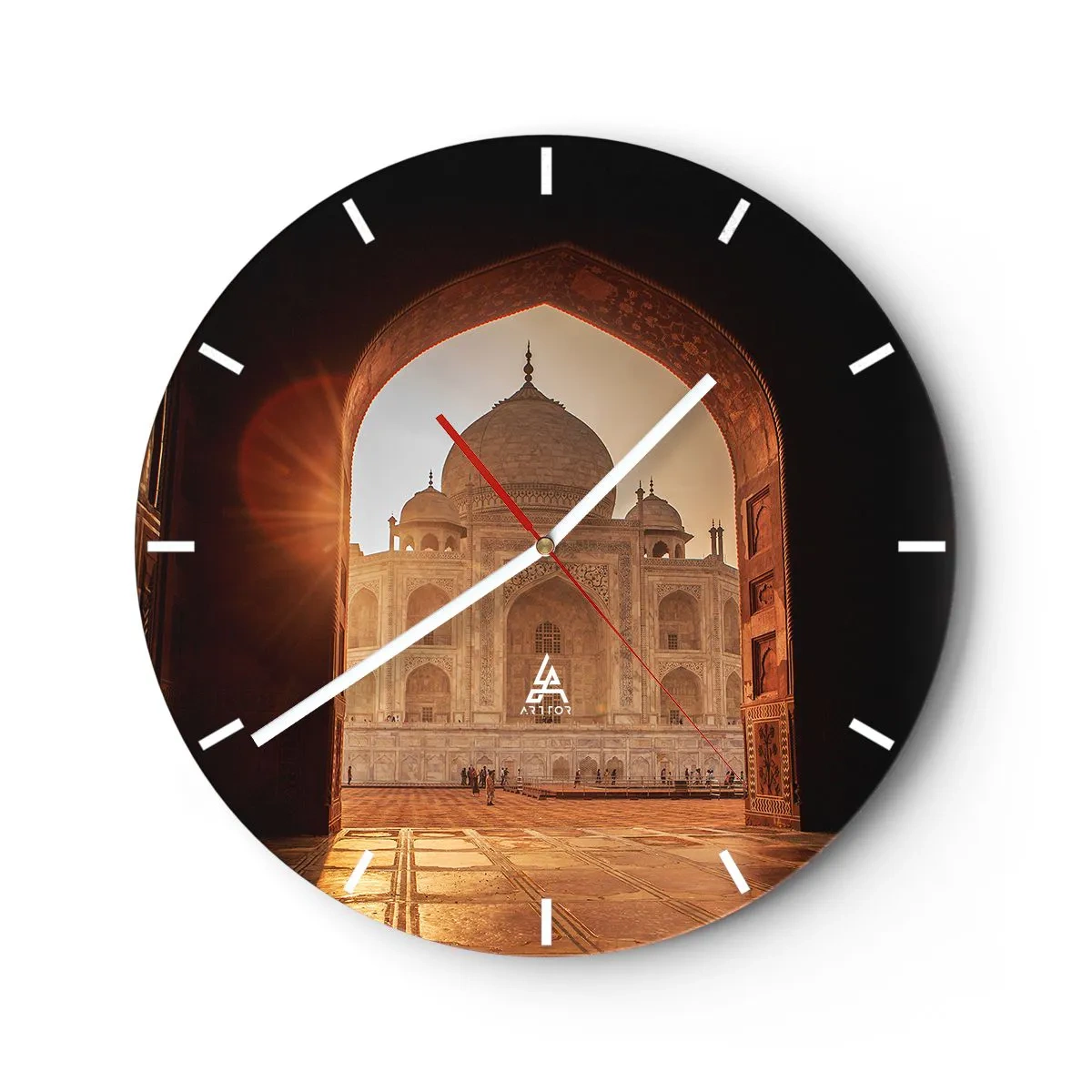 Wall clock - Clock on glass - A historic building in the sunlight seen through an arch - 30x30cm - Monument of Unearthy Love - Modern wall decoration for the living room, kitchen, and bedroom ARTTOR