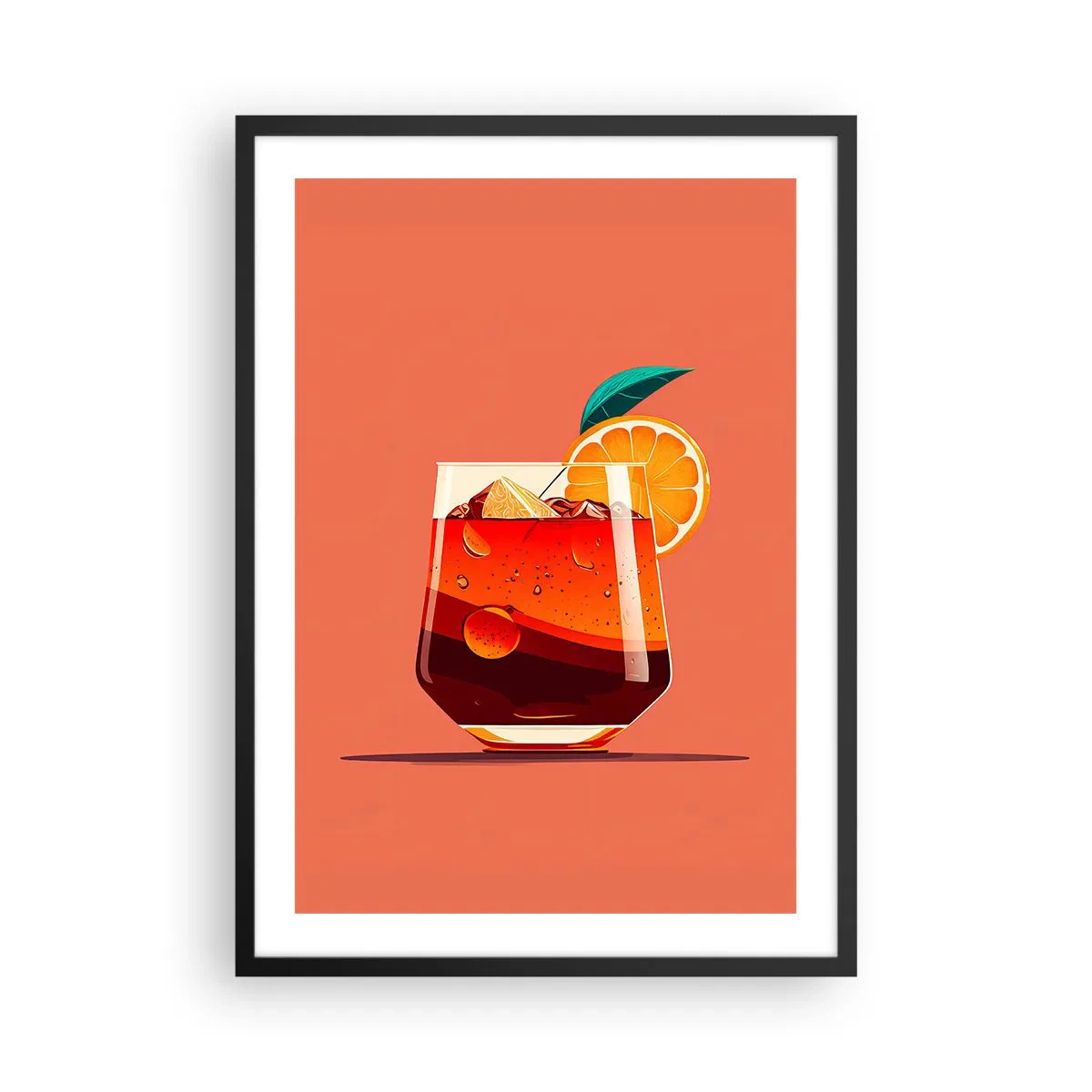 Poster in black frame - A glass of cocktail with an orange slice - 50x70cm - Summer Refreshment - Modern wall decoration for the living room and bedroom ARTTOR