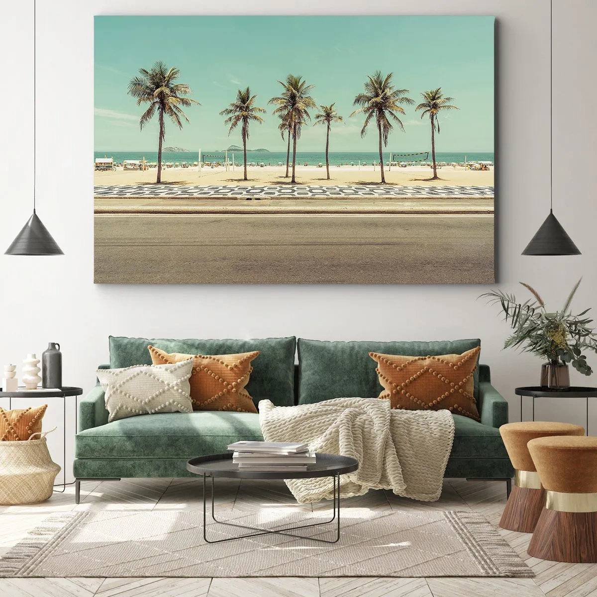 Canvas picture - Palm trees on the beach overlooking the sea and blue sky - 70x50cm - By the Beach - Modern wall decoration for the living room and bedroom ARTTOR