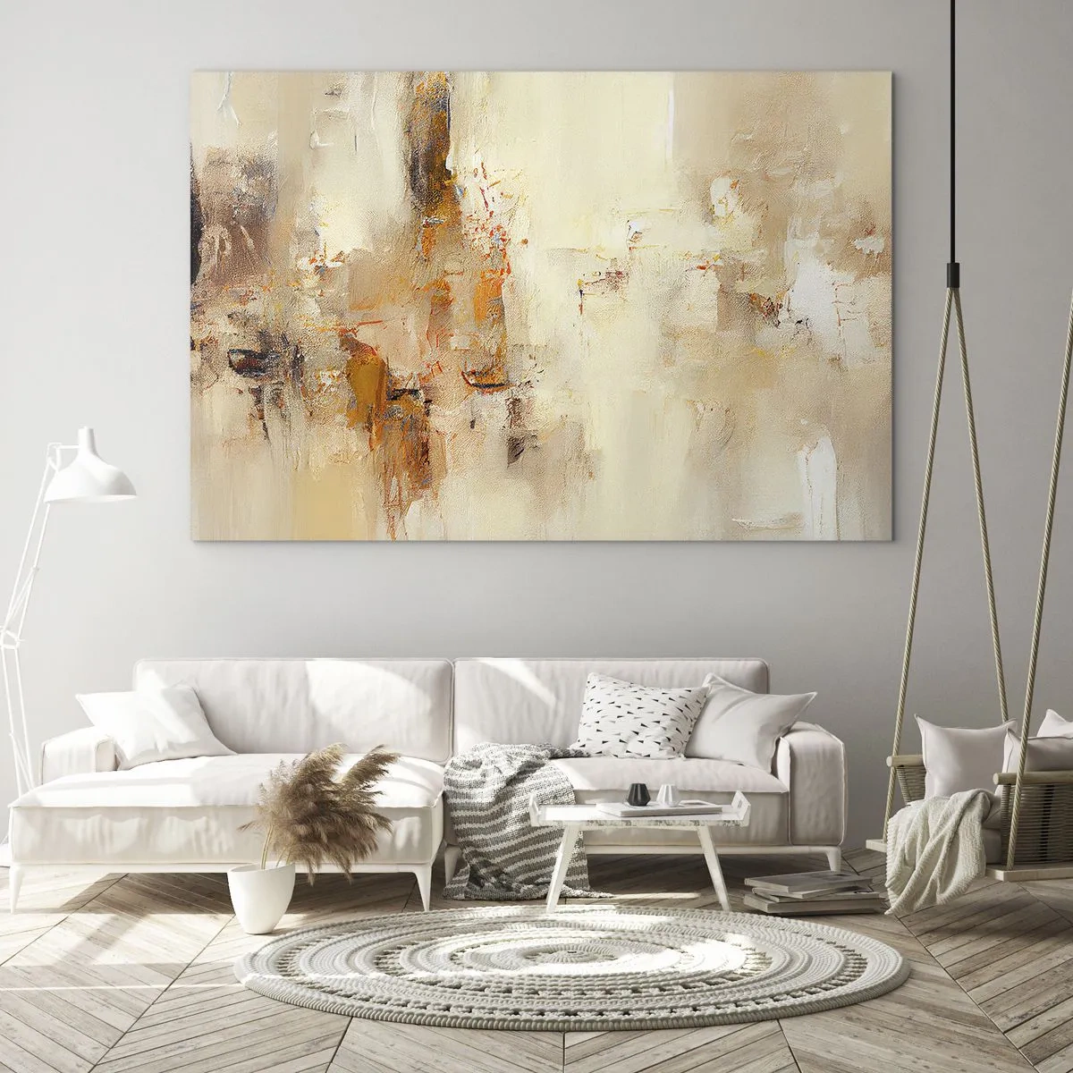 Glass picture - Abstraction in shades of amber, beige and brown - 70x50cm - Soul of Amber - Modern wall decoration for the living room and bedroom ARTTOR