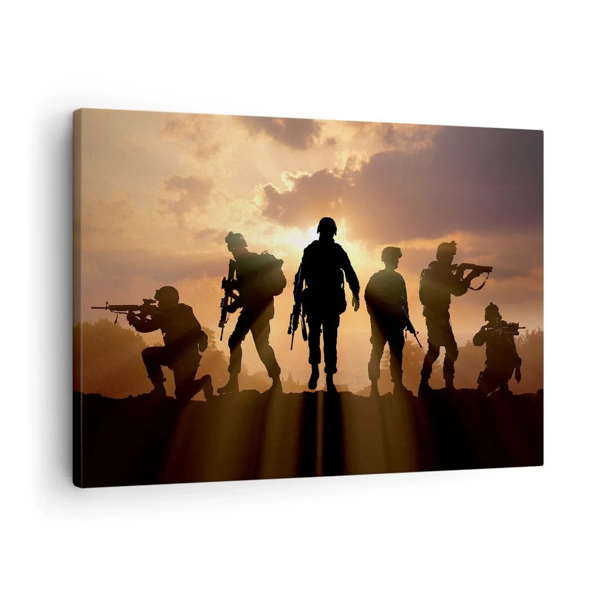 Canvas picture - Soldiers against the backdrop of the setting sun in a dynamic setting - 70x50cm - Brothers In Arms - Modern wall decoration for the living room and bedroom ARTTOR