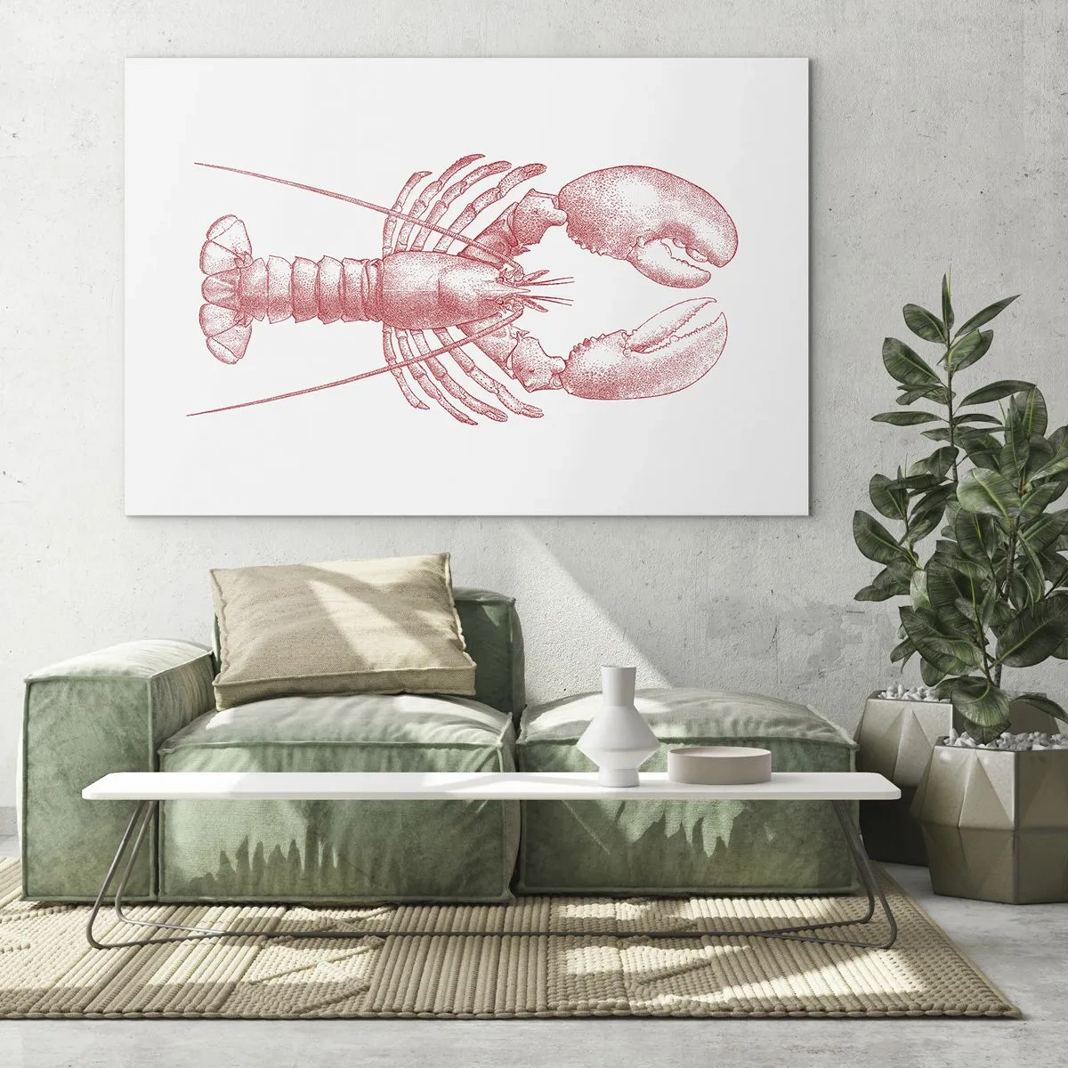 Glass picture - Sketch of a lobster in red on a light background - 70x50cm - Lobster Worthy of a Lobster - Modern wall decoration for the living room and bedroom ARTTOR