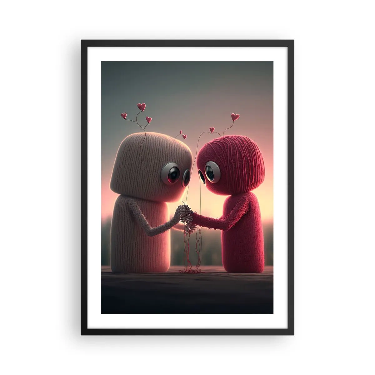 Poster in black frame - Adorable yarn characters holding hands - 50x70cm - Everyone Is Allowed to Love - Modern wall decoration for the living room and bedroom ARTTOR