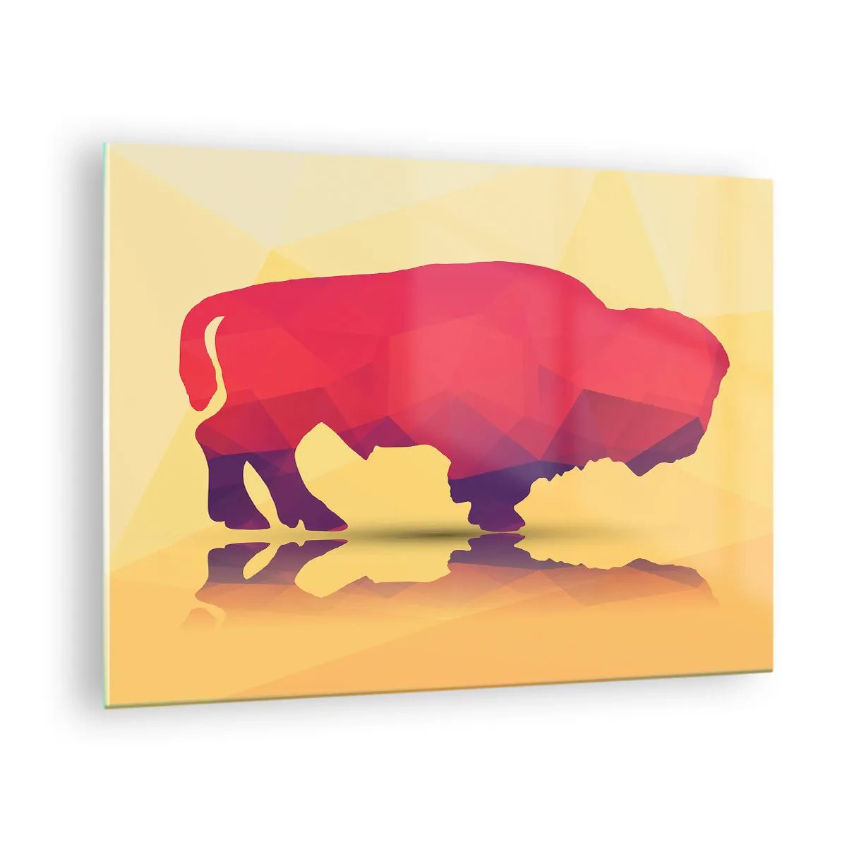 Glass picture - Geometric bison in warm colors - 70x50cm - Amarantine Power of a Bison - Modern wall decoration for the living room and bedroom ARTTOR
