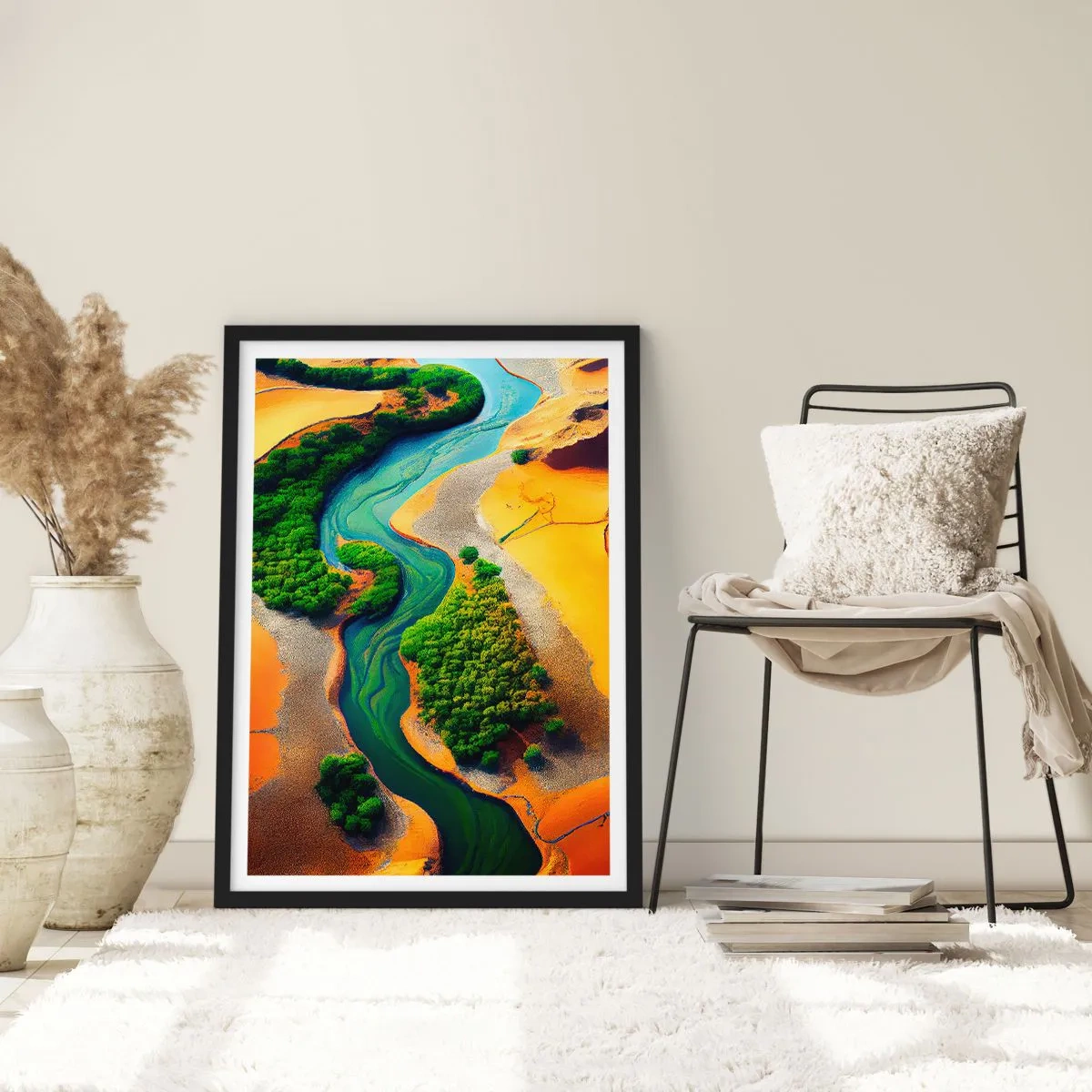 Poster in black frame - A colorful landscape with a winding river - 50x70cm - Life-giving River - Modern wall decoration for the living room and bedroom ARTTOR