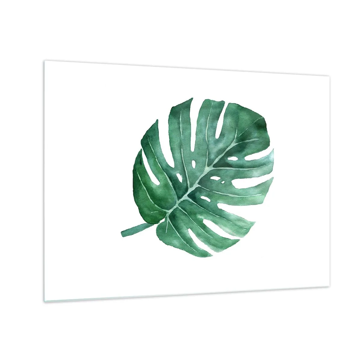 Glass picture - Green monstera leaf on a white background - 70x50cm - Green Concept - Modern wall decoration for the living room and bedroom ARTTOR