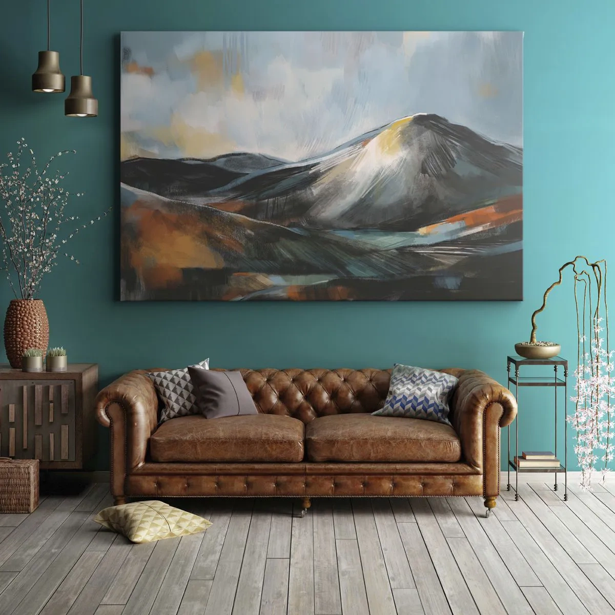 Canvas picture - Abstract mountain landscape in warm shades - 70x50cm - Raw and Beautiful - Modern wall decoration for the living room and bedroom ARTTOR