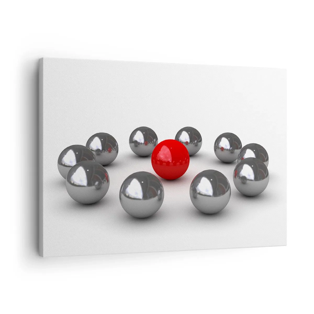 Canvas picture - A red ball surrounded by silver balls on a white background - 70x50cm - Circle in Silver and Red - Modern wall decoration for the living room and bedroom ARTTOR