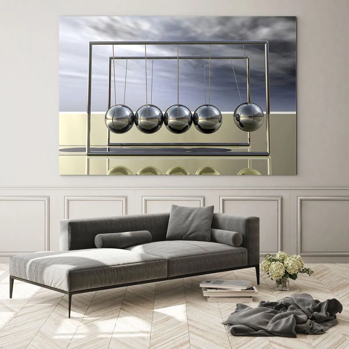 Glass picture - Newton's spheres in a minimalist approach - 70x50cm - Energy of the Light - Modern wall decoration for the living room and bedroom ARTTOR