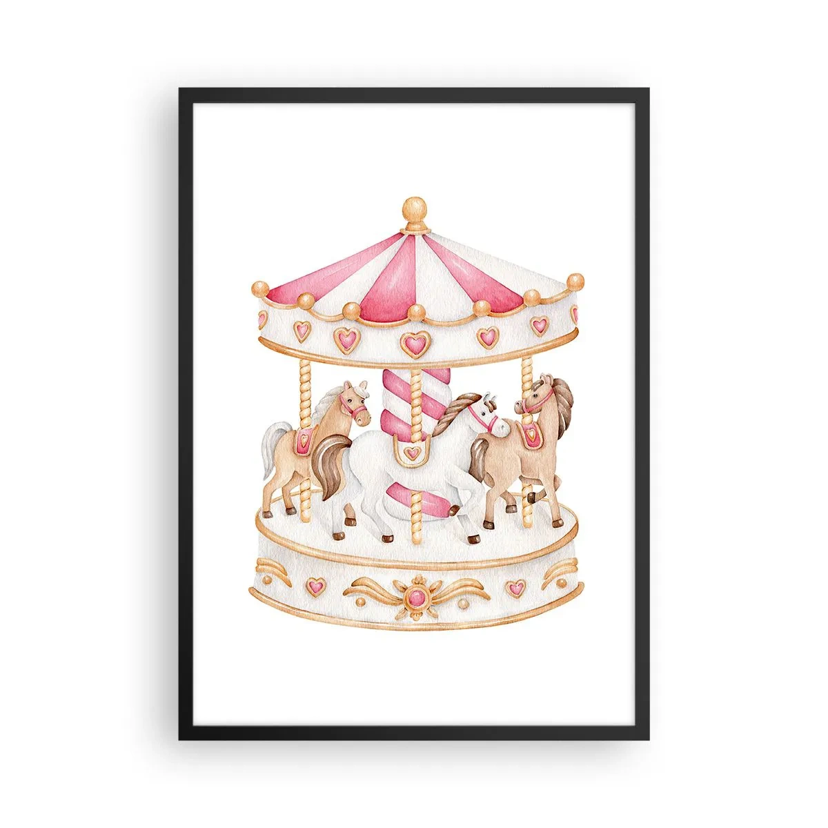 Poster in black frame - Watercolor carousel in pastel shades of pink - 50x70cm - Sweet World of Childhood - Modern wall decoration for the living room and bedroom ARTTOR