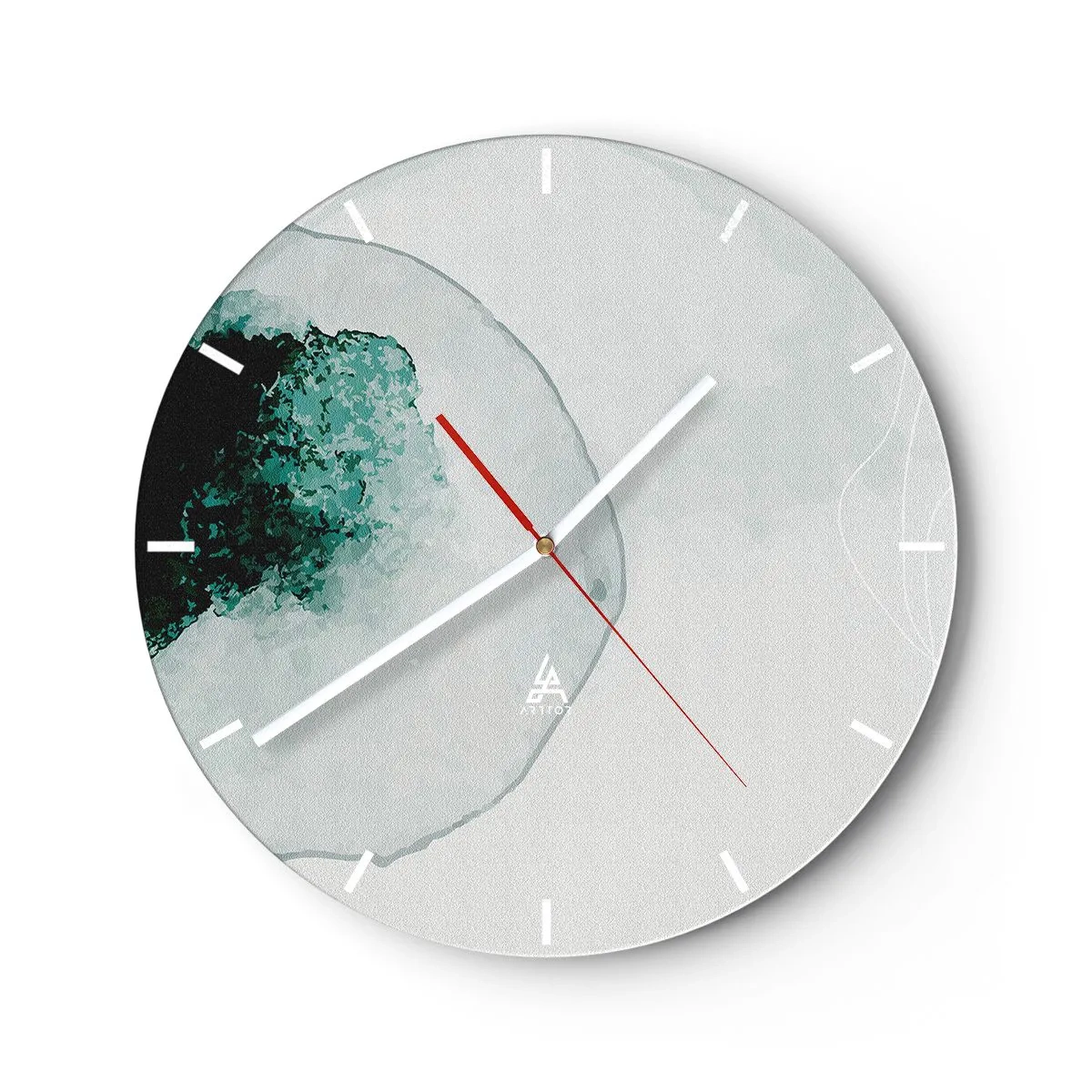 Wall clock - Clock on glass - An artistic composition resembling a drop of water with greenery - 30x30cm - In a Waterdrop - Modern wall decoration for the living room, kitchen, and bedroom ARTTOR