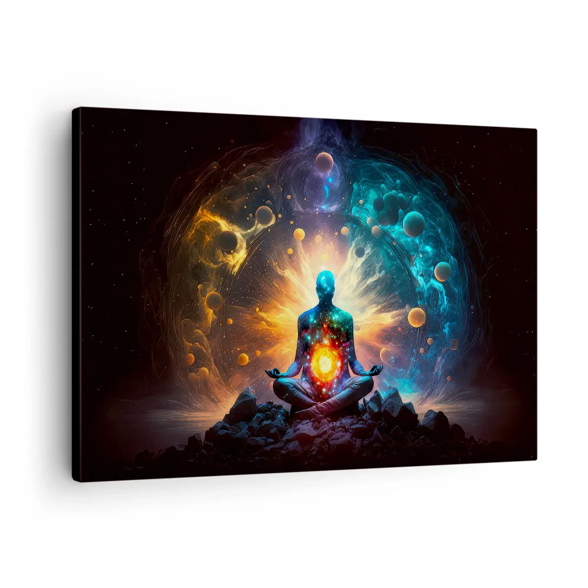 Canvas picture - A figure in meditation surrounded by a cosmic aura - 70x50cm - Cosmic Calm - Modern wall decoration for the living room and bedroom ARTTOR