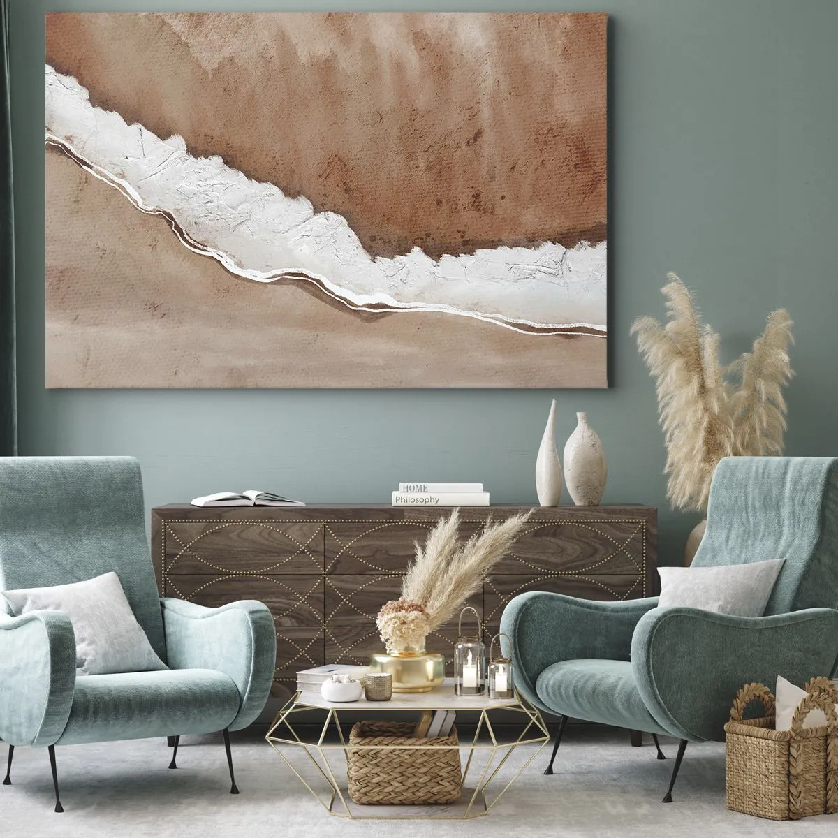 Canvas picture - Sand texture with white accents - 70x50cm - Earth Colours - Modern wall decoration for the living room and bedroom ARTTOR