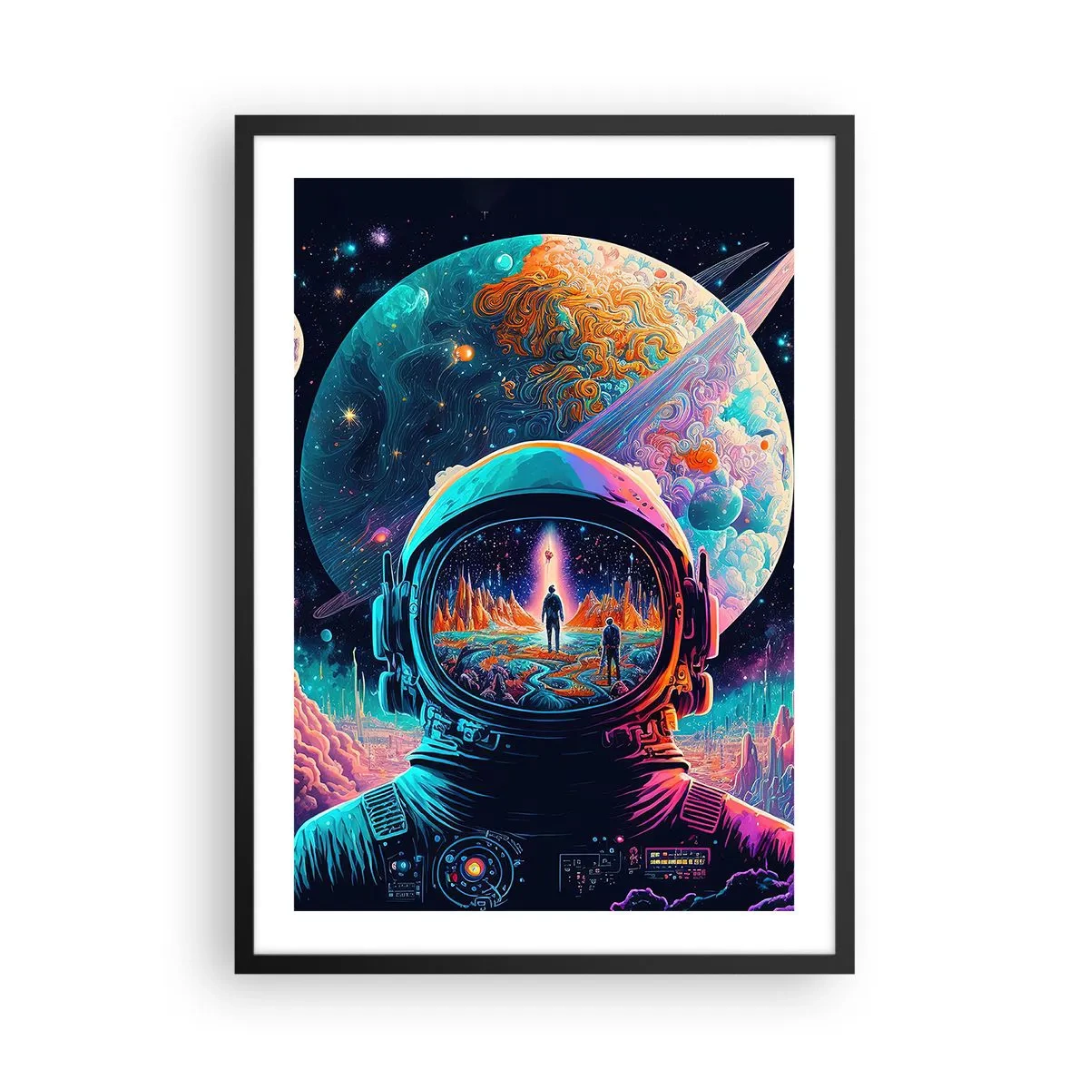 Poster in black frame - Astronaut against the backdrop of a cosmic landscape - 50x70cm - Philosophers Didn't Imagine This - Modern wall decoration for the living room and bedroom ARTTOR