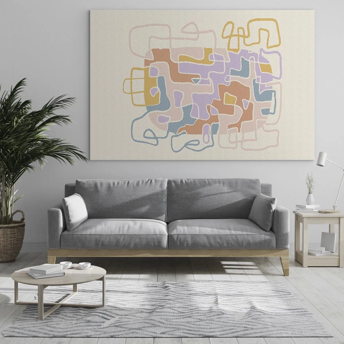 Glass picture - A colorful maze of lines on a cream background - 70x50cm - Maze - Joyful Adventure - Modern wall decoration for the living room and bedroom ARTTOR