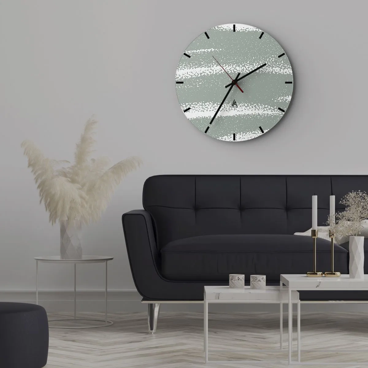 Wall clock - Clock on glass - Winter structure with abrasions in a greenish tone - 30x30cm - Abstrcat in Winter Climate - Modern wall decoration for the living room, kitchen, and bedroom ARTTOR