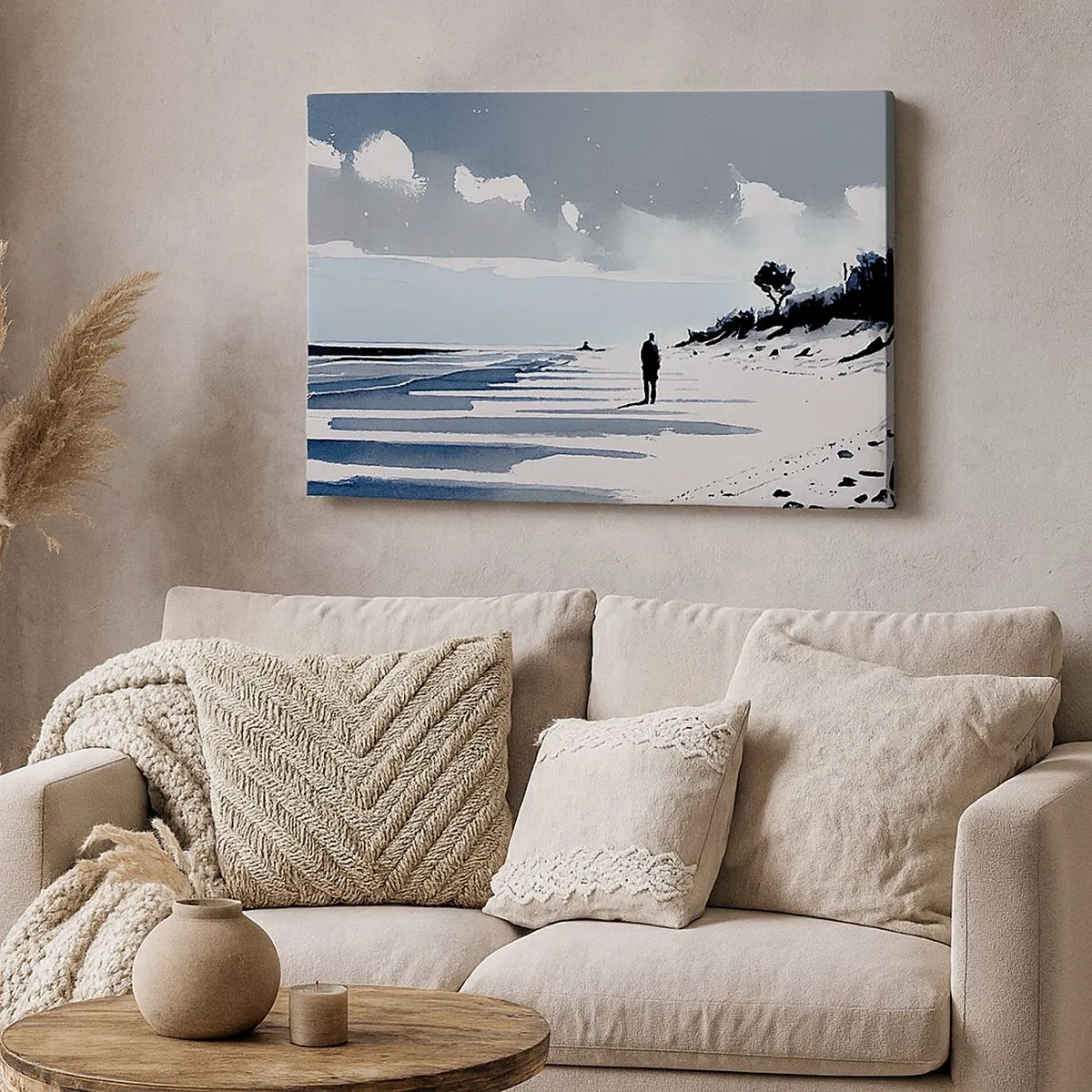 Canvas picture - A lone figure walking on an empty beach - 70x50cm - All Alone - Modern wall decoration for the living room and bedroom ARTTOR