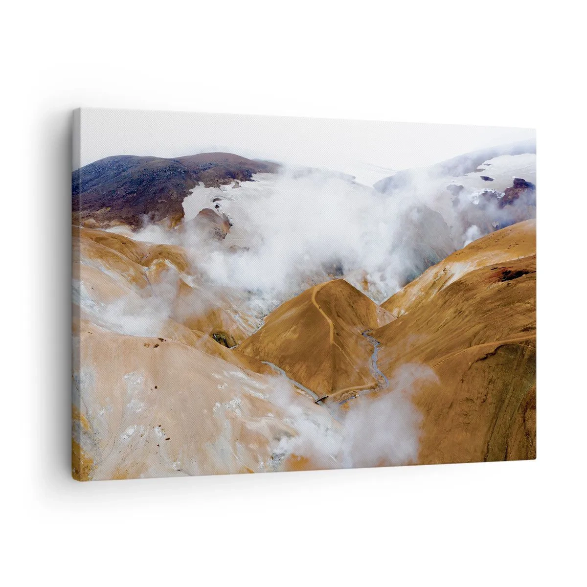 Canvas picture - A mountain landscape with steam in a harsh climate - 70x50cm - Severe Beauty of Iceland - Modern wall decoration for the living room and bedroom ARTTOR