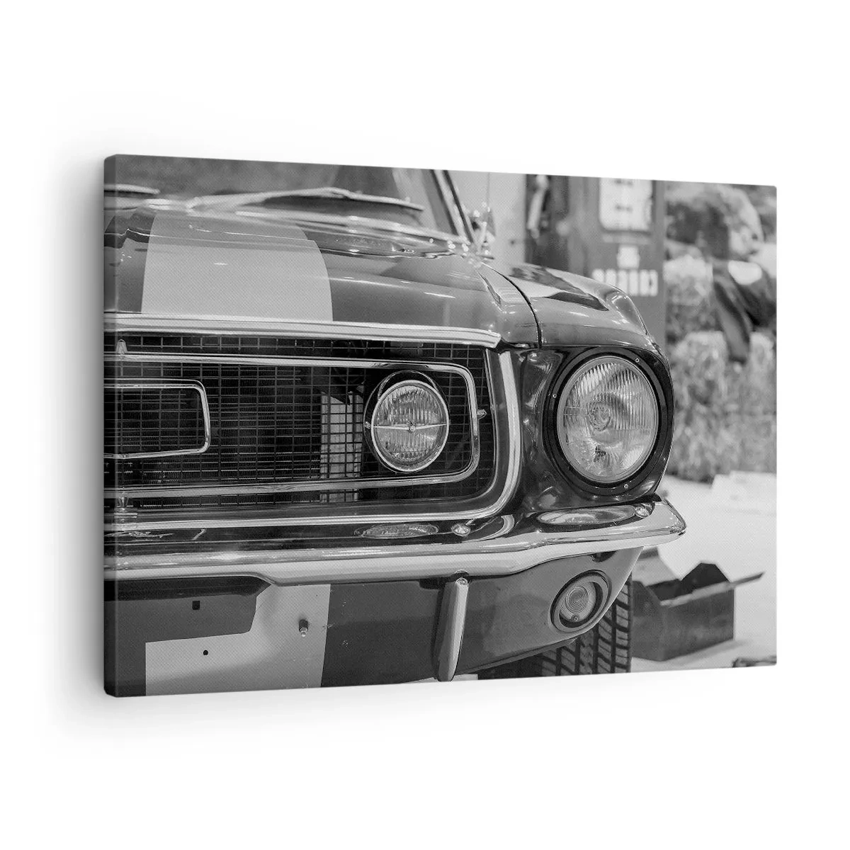 Canvas picture - Black and white classic car hood - 70x50cm - Rough Ride - Modern wall decoration for the living room and bedroom ARTTOR