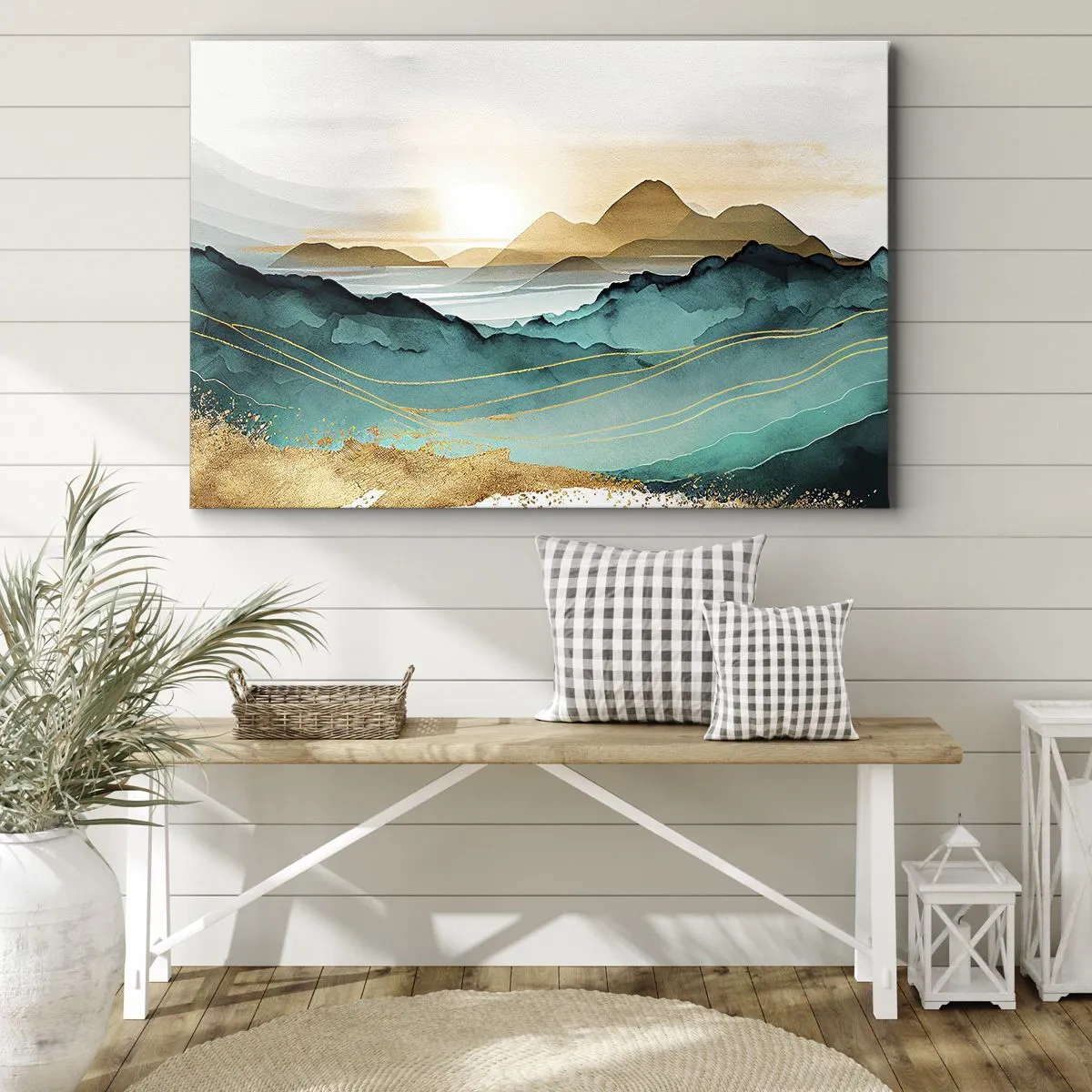 Canvas picture - Abstract landscape with mountains and golden accents - 70x50cm - On the Verge of Abstract - Landscape - Modern wall decoration for the living room and bedroom ARTTOR